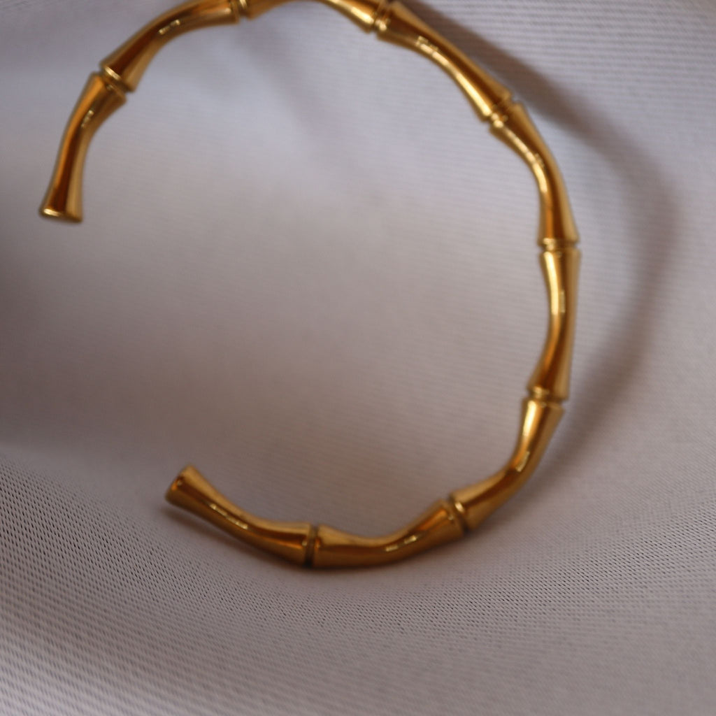 Bamboo Link Cuff Bracelet – 18K Gold Plated Stainless Steel – Waterproof Gold Jewelry – Aella Jewelry Co.