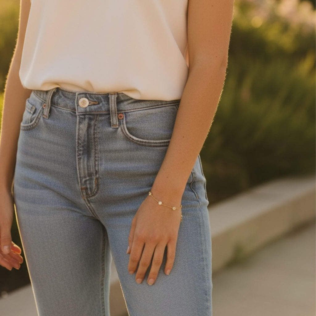 Starlight CZ Station Bracelet – 18K Gold Plated Stainless Steel (Petite - runs small) – Waterproof Gold Jewelry – Aella Jewelry Co.