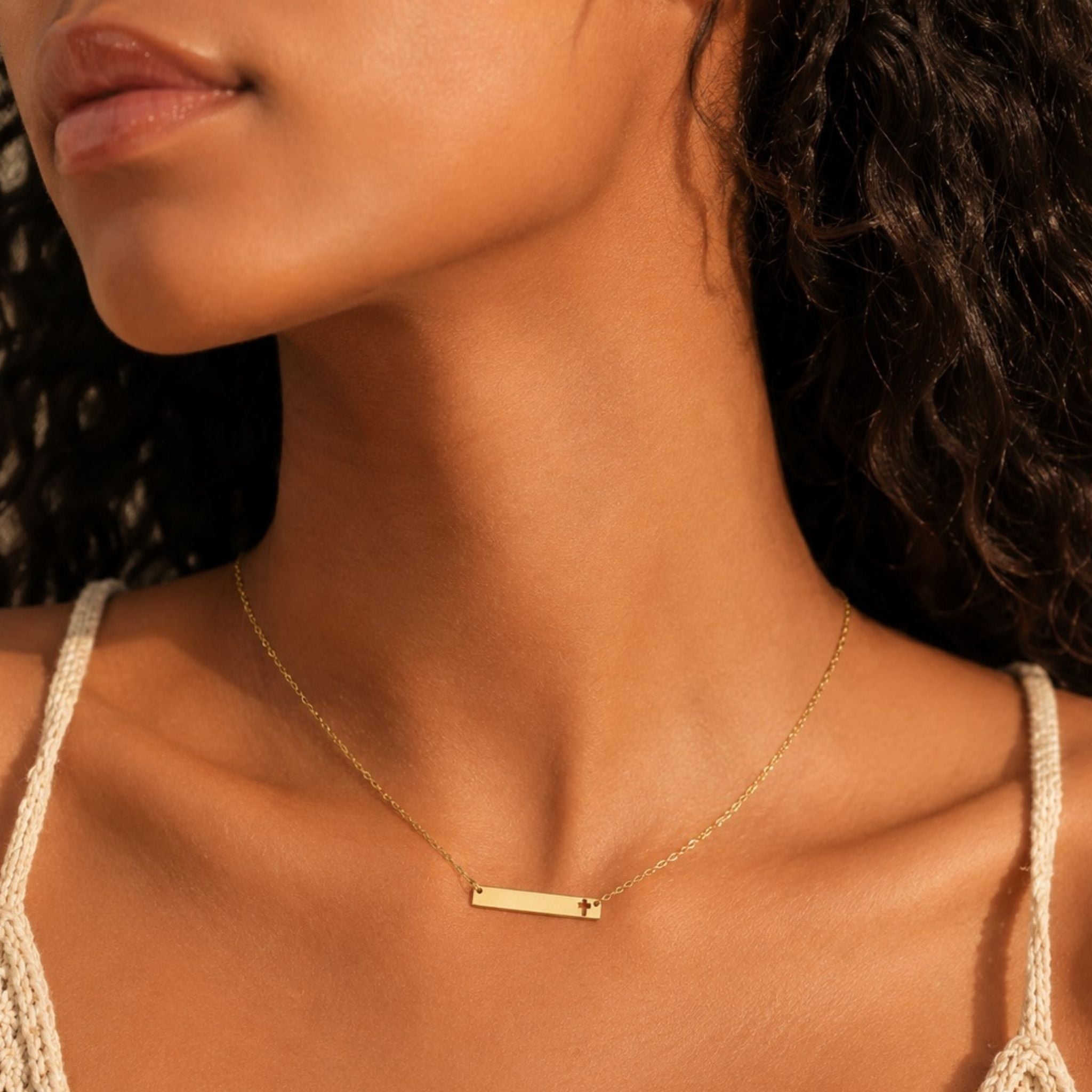 Faith Bar Necklace – Waterproof Cross Cutout Gold Necklace – Waterproof Gold Jewelry – Aella Jewelry Co.