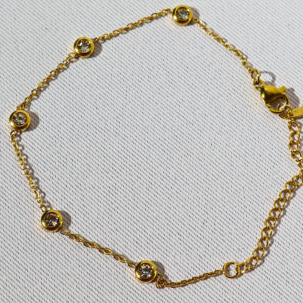 Starlight CZ Station Bracelet – 18K Gold Plated Stainless Steel (Petite - runs small) – Waterproof Gold Jewelry – Aella Jewelry Co.
