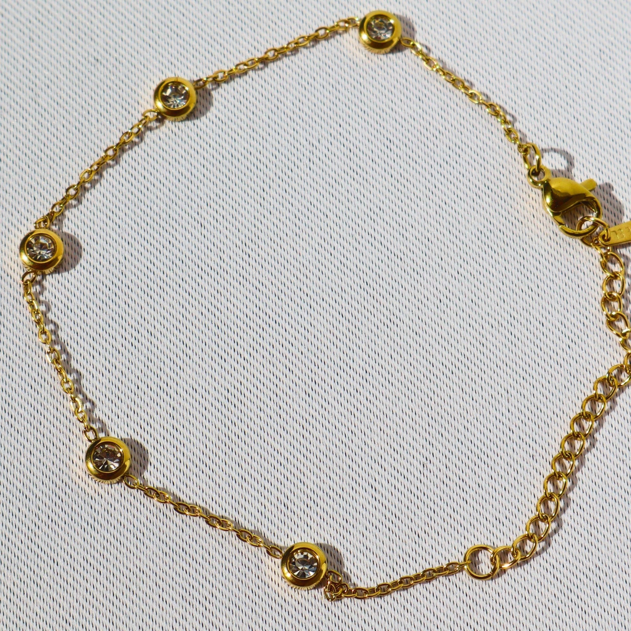 Starlight CZ Station Bracelet – 18K Gold Plated Stainless Steel (Petite- runs small)