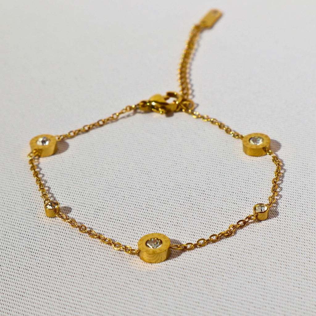 Roma CZ Coin Station Bracelet – 18K Gold Plated Stainless Steel – Waterproof Gold Jewelry – Aella Jewelry Co.
