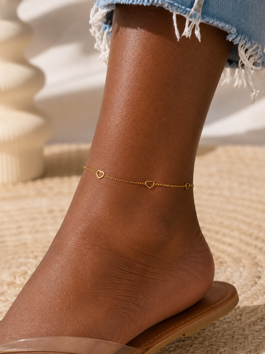 Dainty Heart Anklet – Waterproof 18K Gold PVD Stainless Steel Anklet