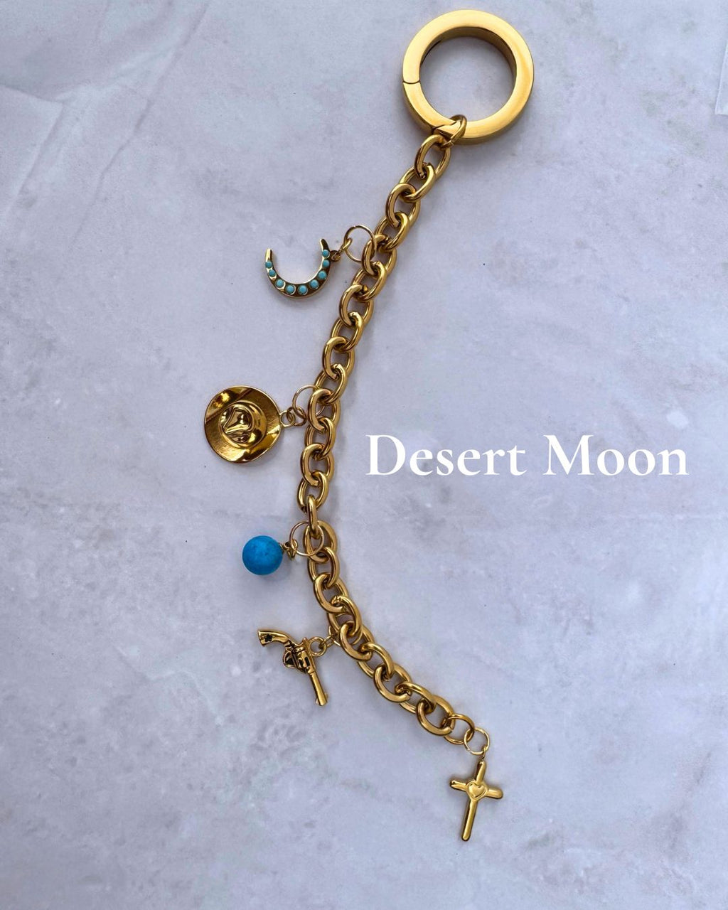 Desert Moon Purse Charm – Custom Western Bag Charms 18K Gold – Waterproof Gold Jewelry – Aella Jewelry Co.