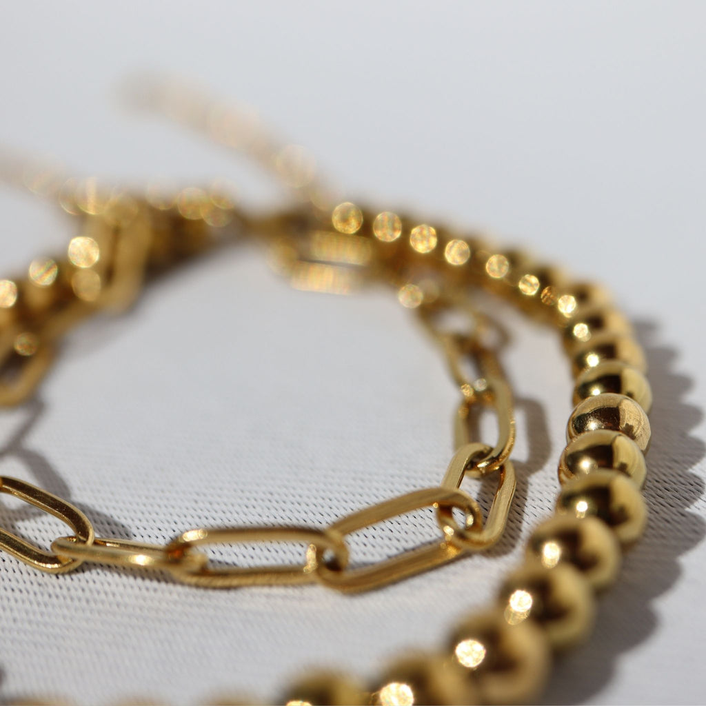 Duo Link & Bead Layered Bracelet Set – 18K Gold Plated Stainless Steel – Waterproof Gold Jewelry – Aella Jewelry Co.