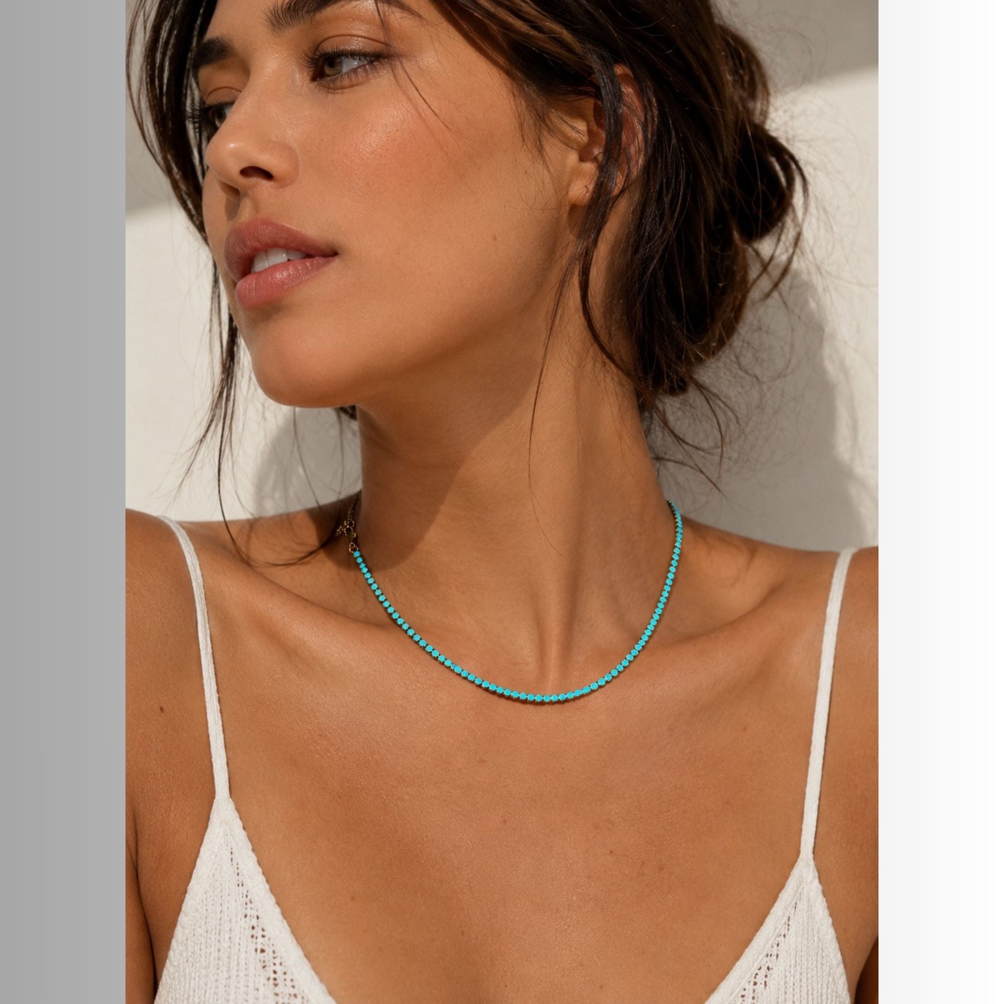Turquoise Tennis Necklace – Waterproof Gold Beaded Necklace – Waterproof Gold Jewelry – Aella Jewelry Co.