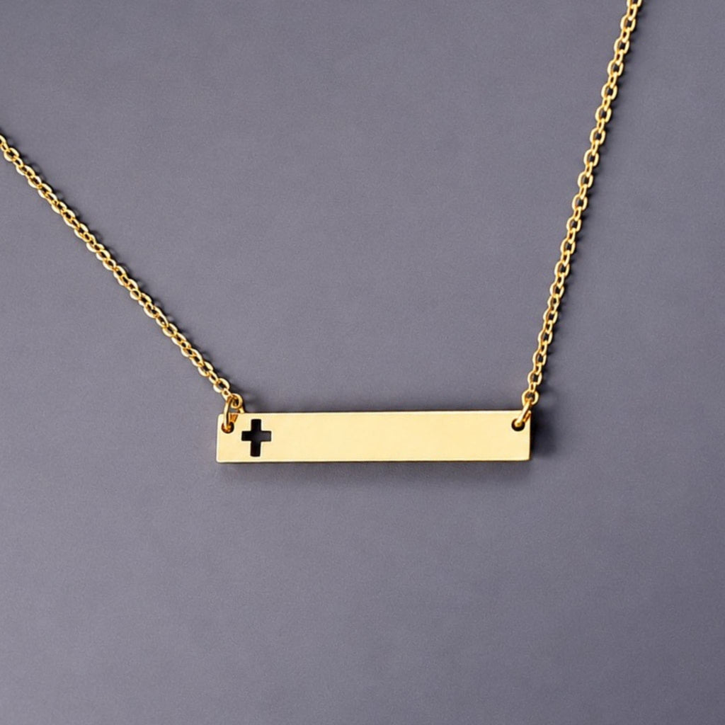 Faith Bar Necklace – Waterproof Cross Cutout Gold Necklace – Waterproof Gold Jewelry – Aella Jewelry Co.