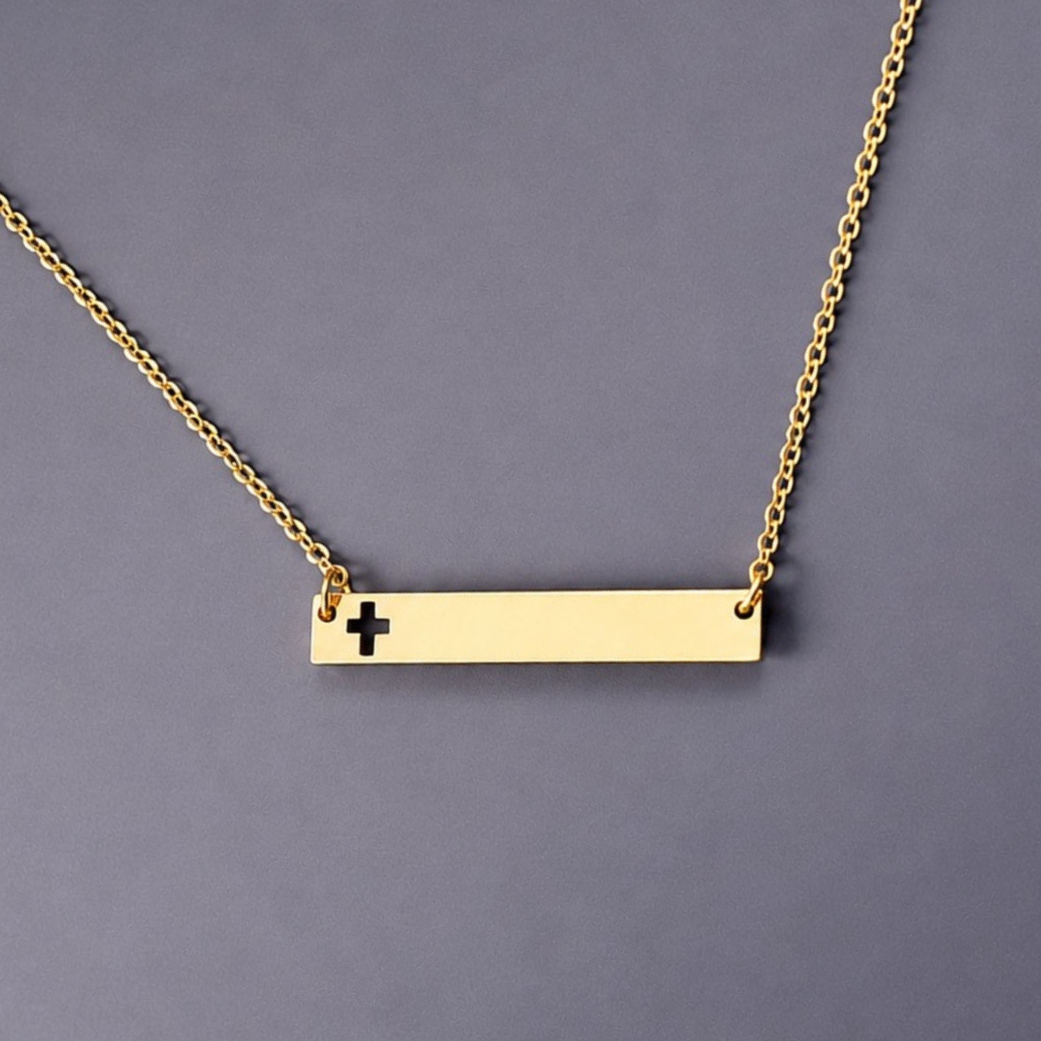 Faith Bar Necklace – Waterproof Cross Cutout Gold Necklace – Waterproof Gold Jewelry – Aella Jewelry Co.