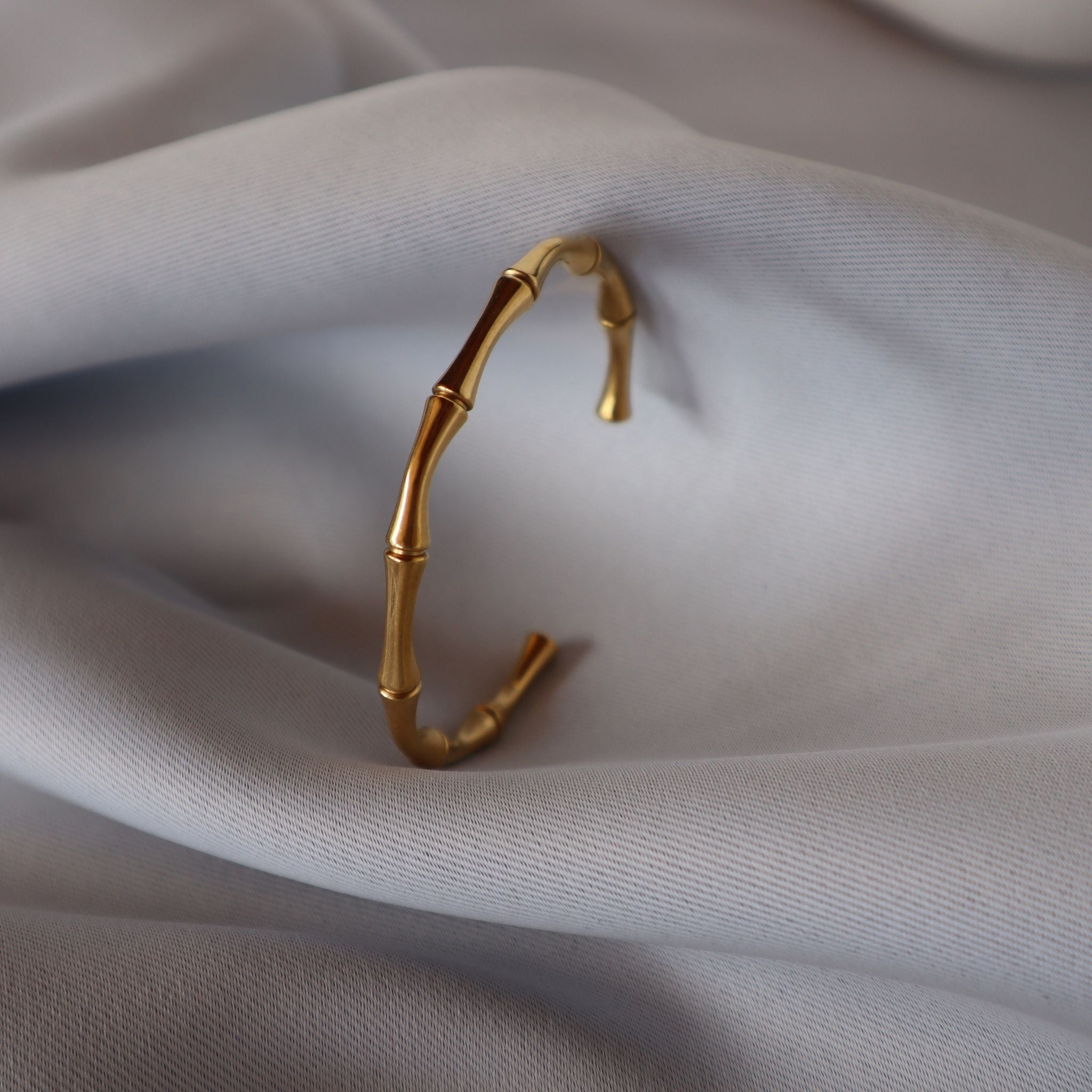 Bamboo Link Cuff Bracelet – 18K Gold Plated Stainless Steel
