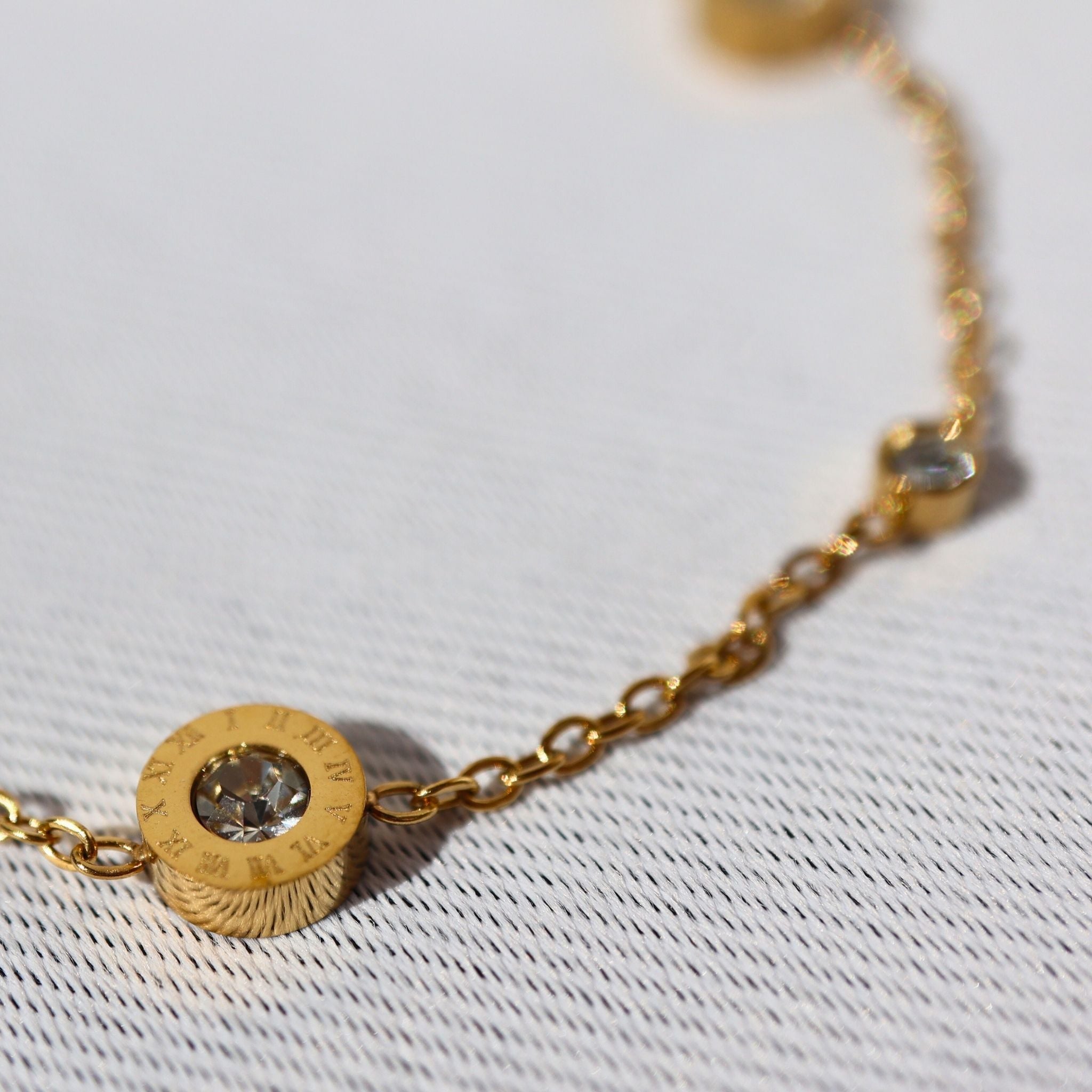 Roma CZ Coin Station Bracelet – 18K Gold Plated Stainless Steel