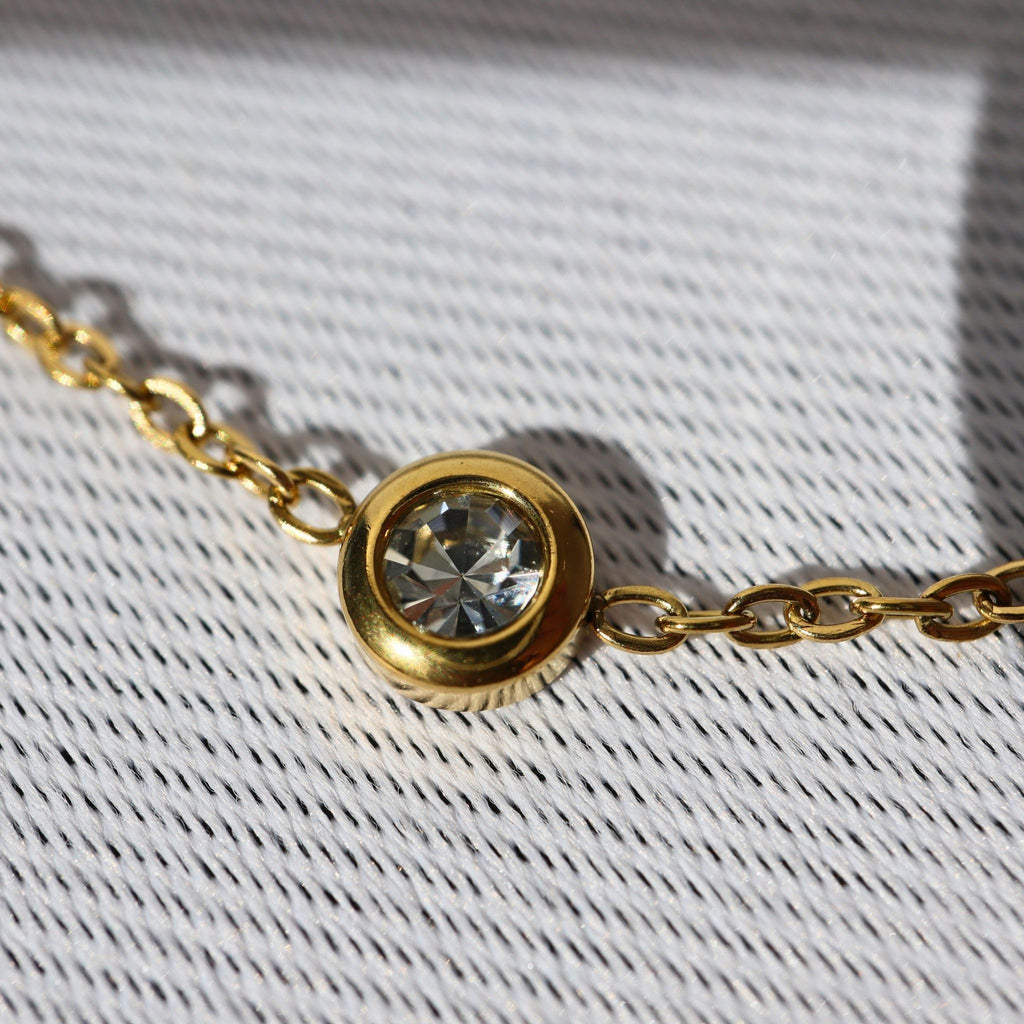 Starlight CZ Station Bracelet – 18K Gold Plated Stainless Steel (Petite - runs small) – Waterproof Gold Jewelry – Aella Jewelry Co.