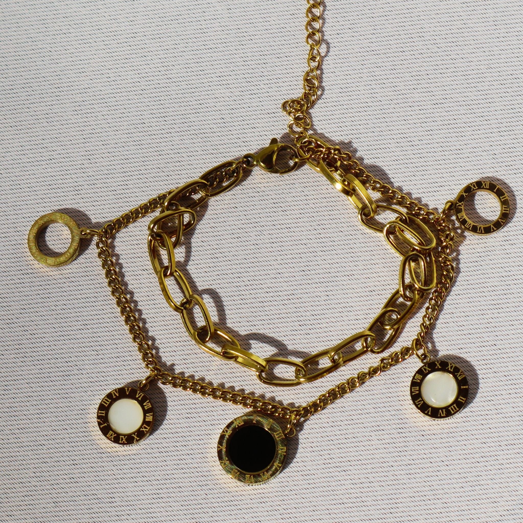 Roma Disc Charm Layered Bracelet – 18K Gold Plated Stainless Steel