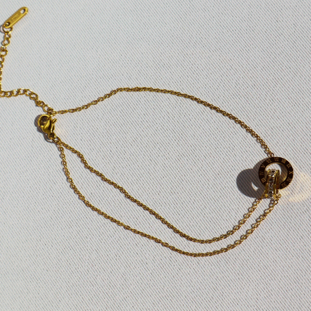 Eternity CZ Double Chain Anklet – 18K Gold Plated Stainless Steel – Waterproof Gold Jewelry – Aella Jewelry Co.