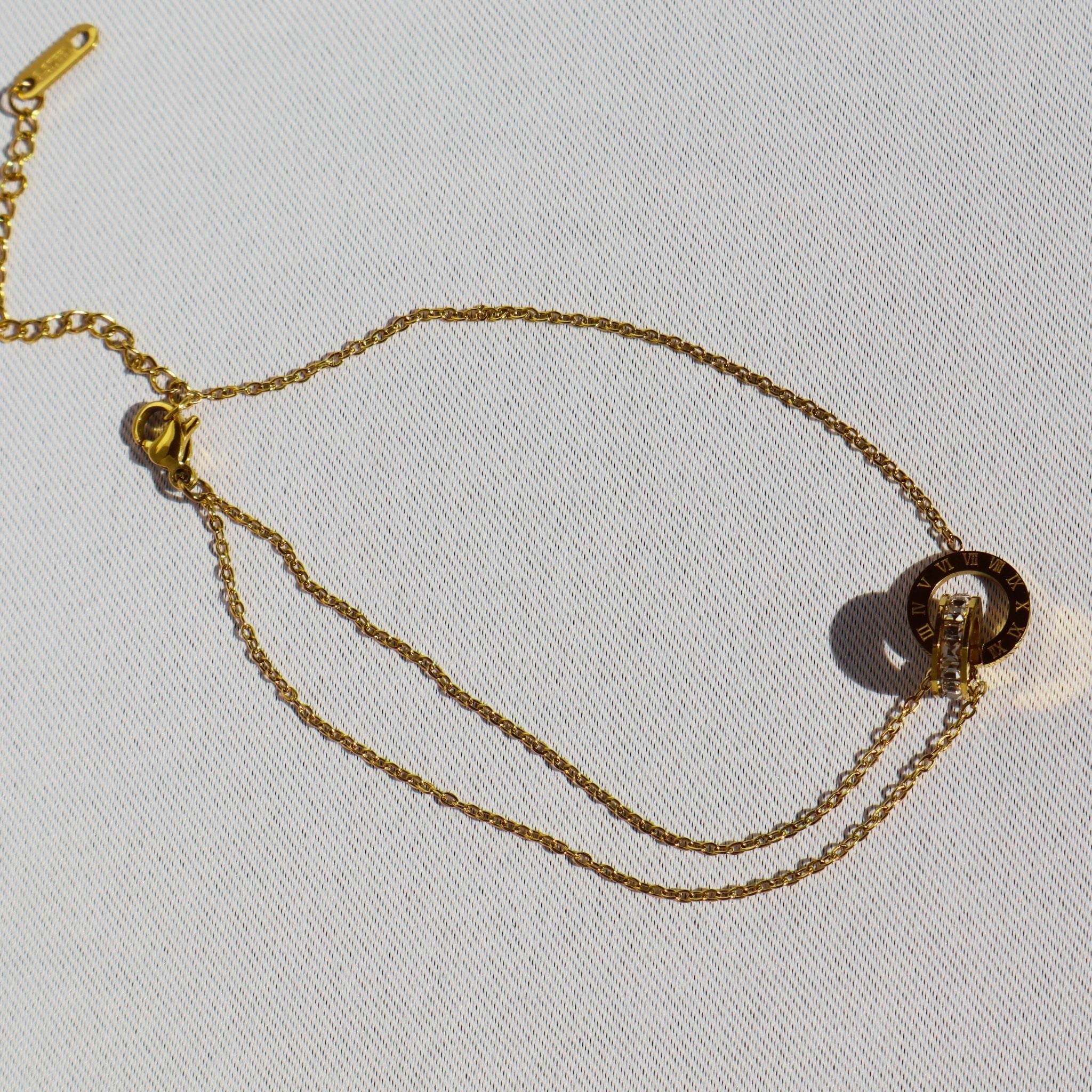 Eternity CZ Double Chain Anklet – 18K Gold Plated Stainless Steel