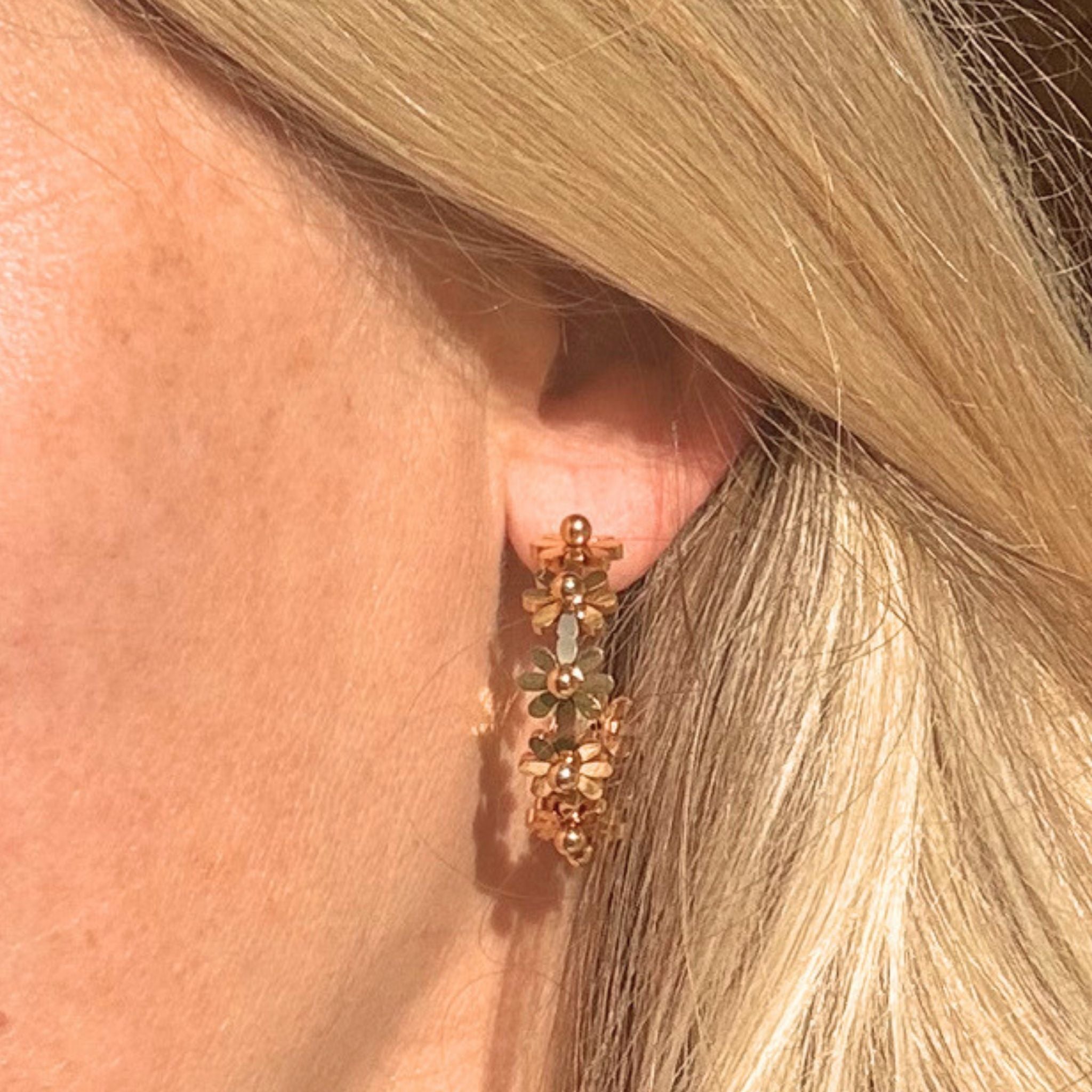 Soft Gold Flower Hoop Earrings – Waterproof, Hypoallergenic Stainless Steel Floral Hoops
