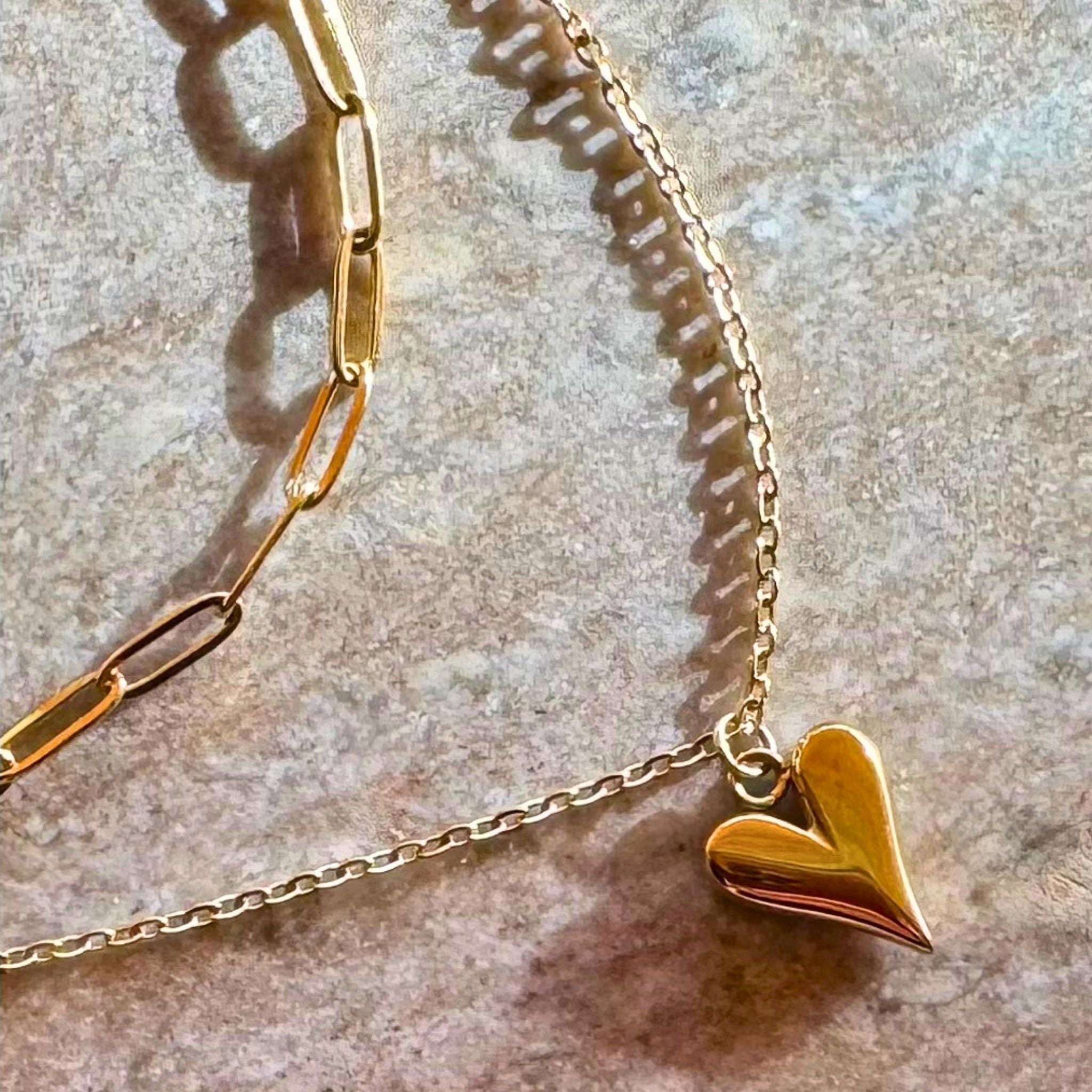 Paperclip Heart Necklace – Waterproof 18K Gold PVD Layered Stainless Steel (15” + 18”)
