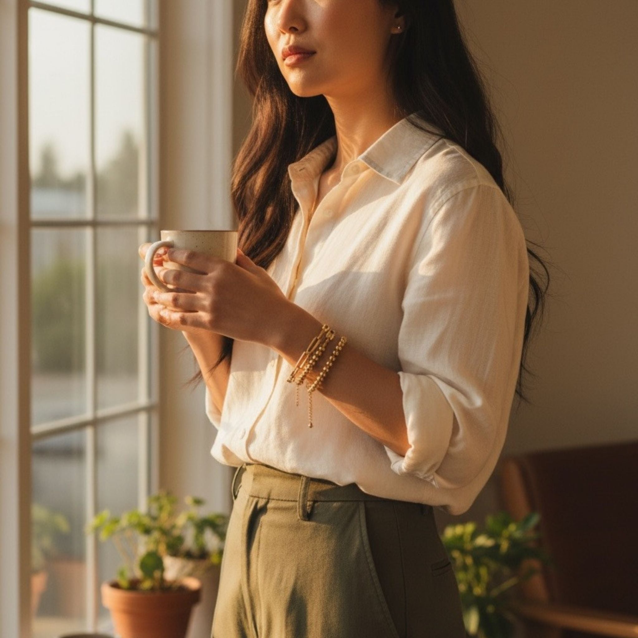 Duo Link & Bead Layered Bracelet Set – 18K Gold Plated Stainless Steel