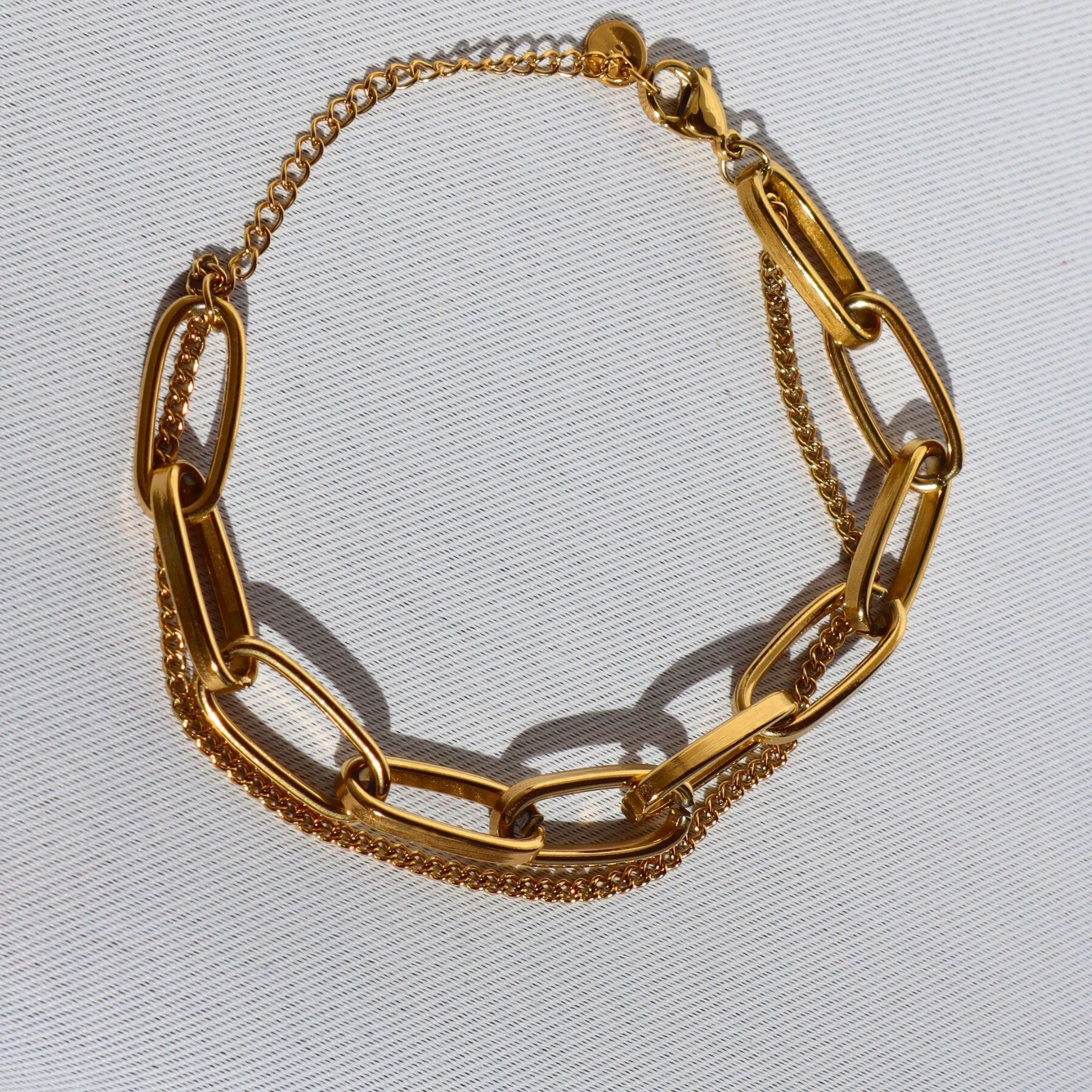 Mixed Link Layered Chain Bracelet – 18K Gold Plated Stainless Steel