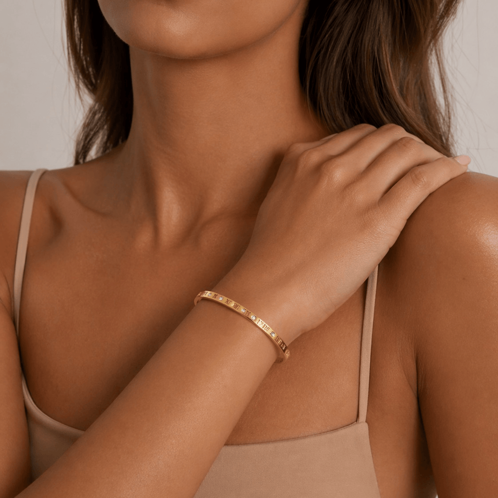 The Gold Standard Bangle – Waterproof, Tarnish-Free Bracelet – Waterproof Gold Jewelry – Aella Jewelry Co.