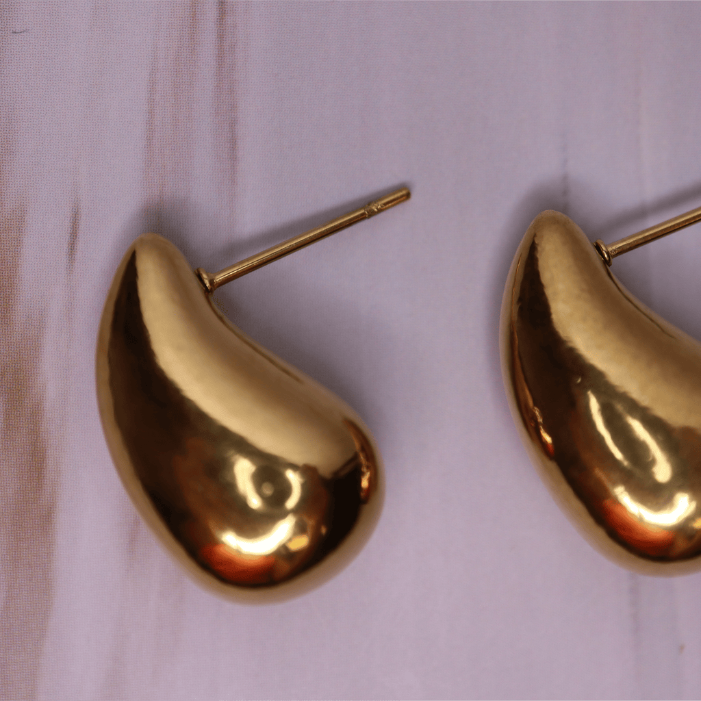 Waterproof Gold Teardrop Stud Earrings – Tarnish - Free, Hypoallergenic, Everyday Statement Jewelry – Waterproof Gold Jewelry – Aella Jewelry Co.