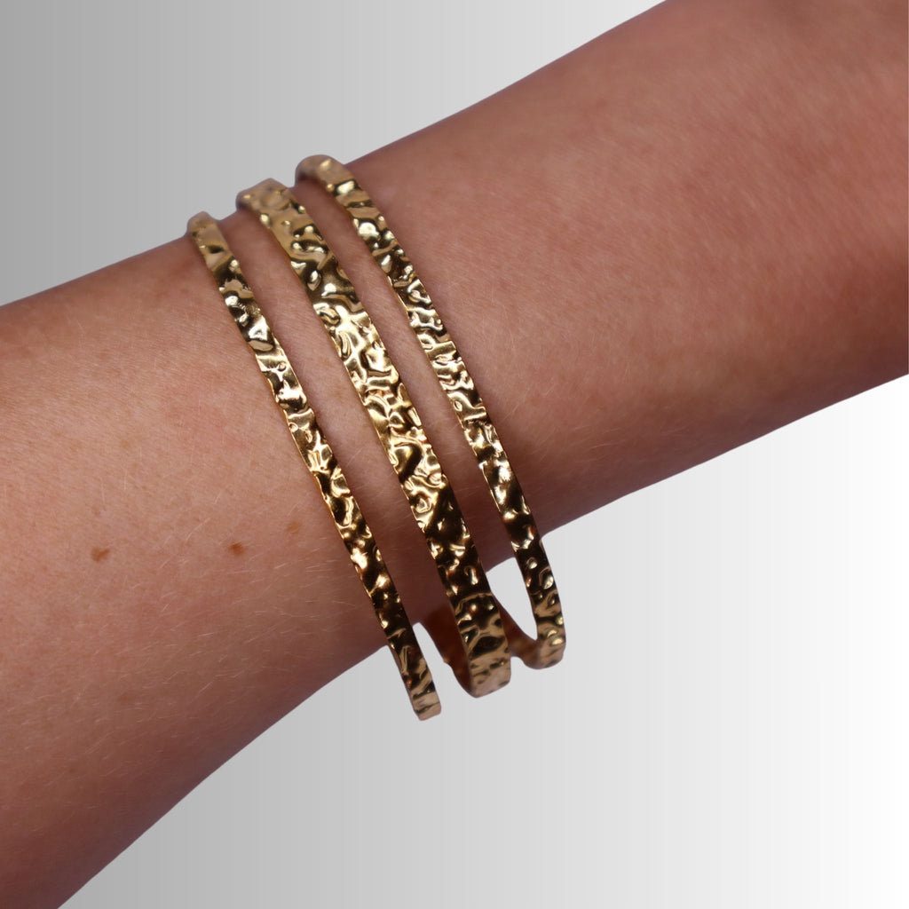 Hammered Triple Band Open Cuff Bracelet – 18K Gold PVD Stainless Steel