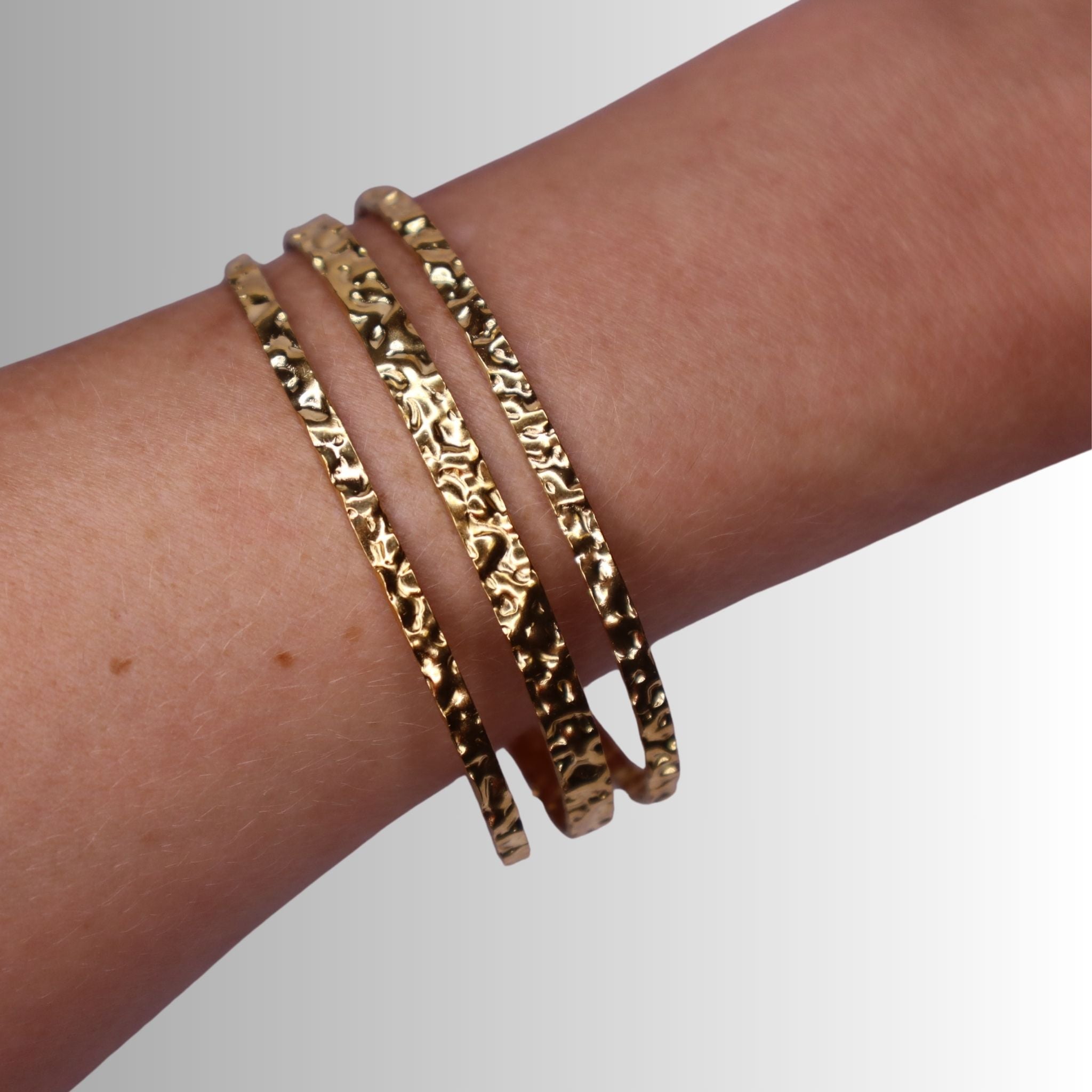 Hammered Triple Band Open Cuff Bracelet – 18K Gold PVD Stainless Steel