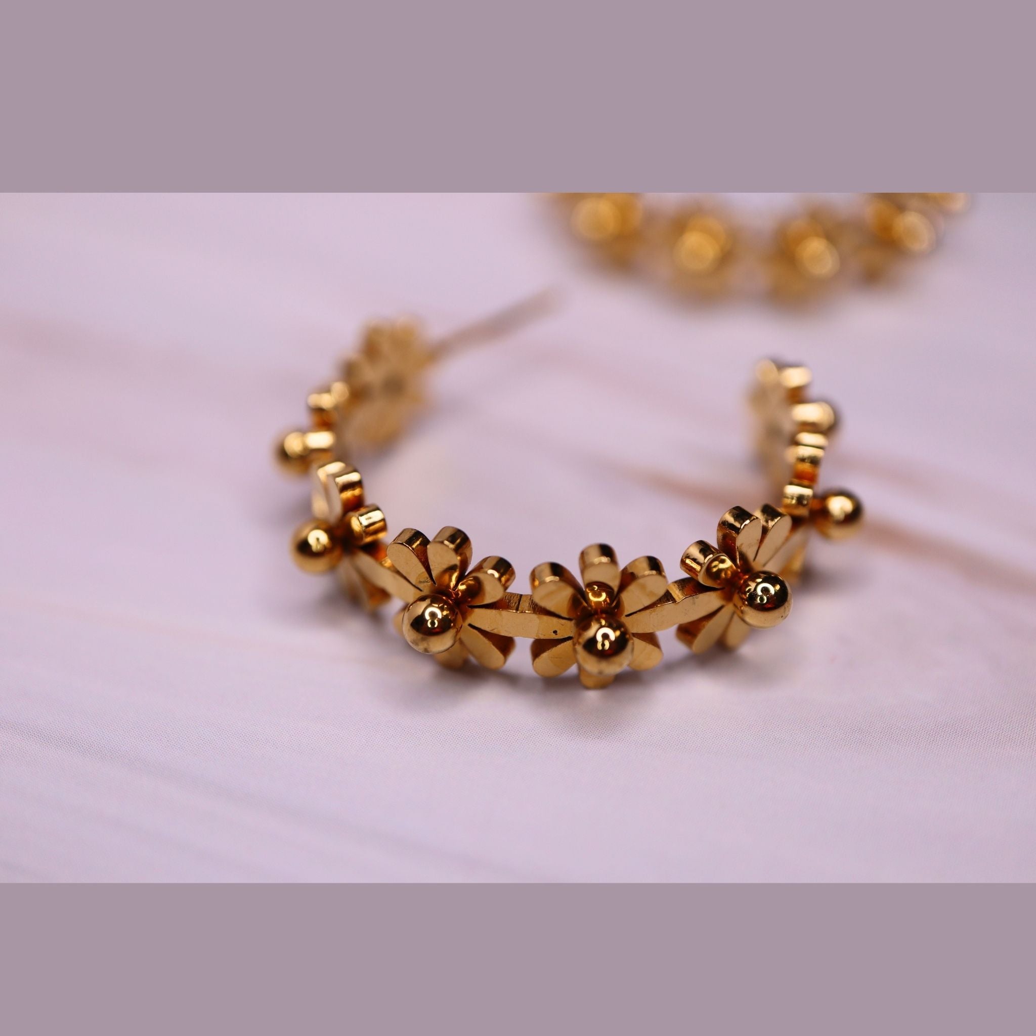 Soft Gold Flower Hoop Earrings – Waterproof, Hypoallergenic Stainless Steel Floral Hoops