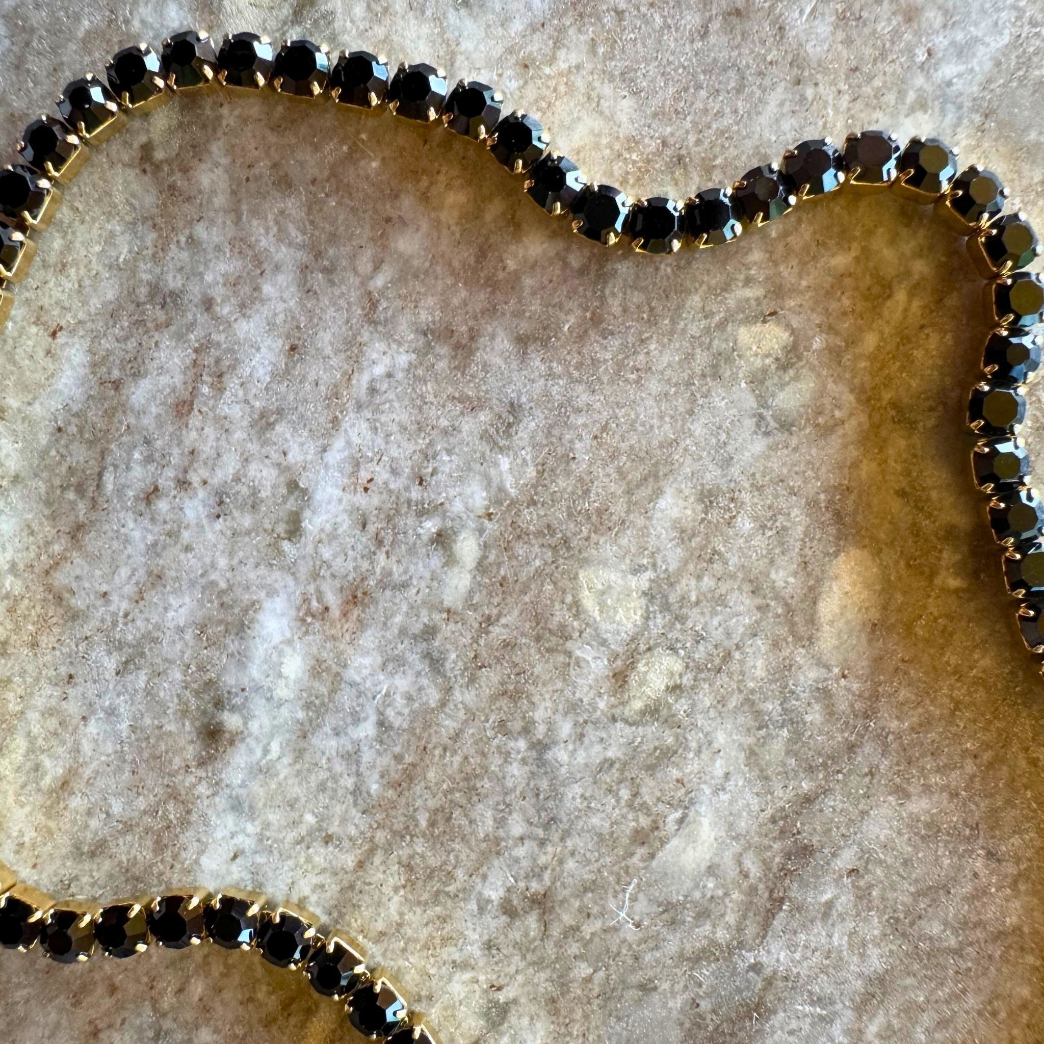 Jet Rhinestone Tennis Chain Necklace 18K Gold PVD Stainless Steel