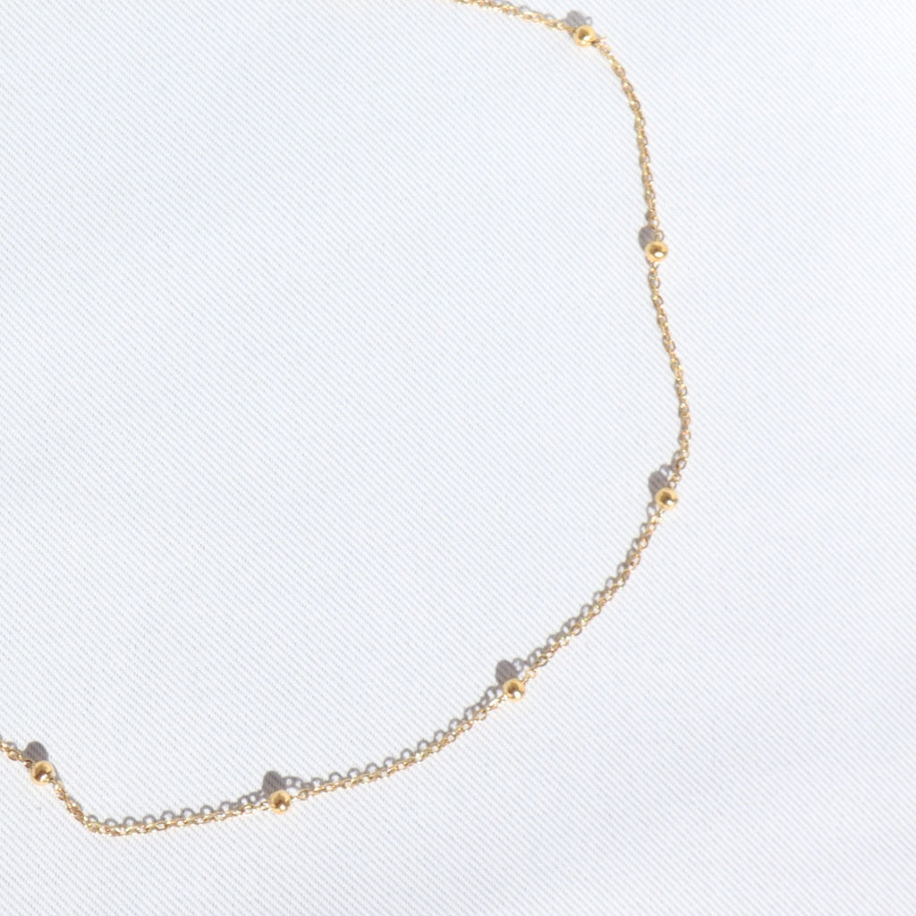 Dainty Satellite Bead Necklace – 18K Gold Plated Stainless Steel – Waterproof Gold Jewelry – Aella Jewelry Co.