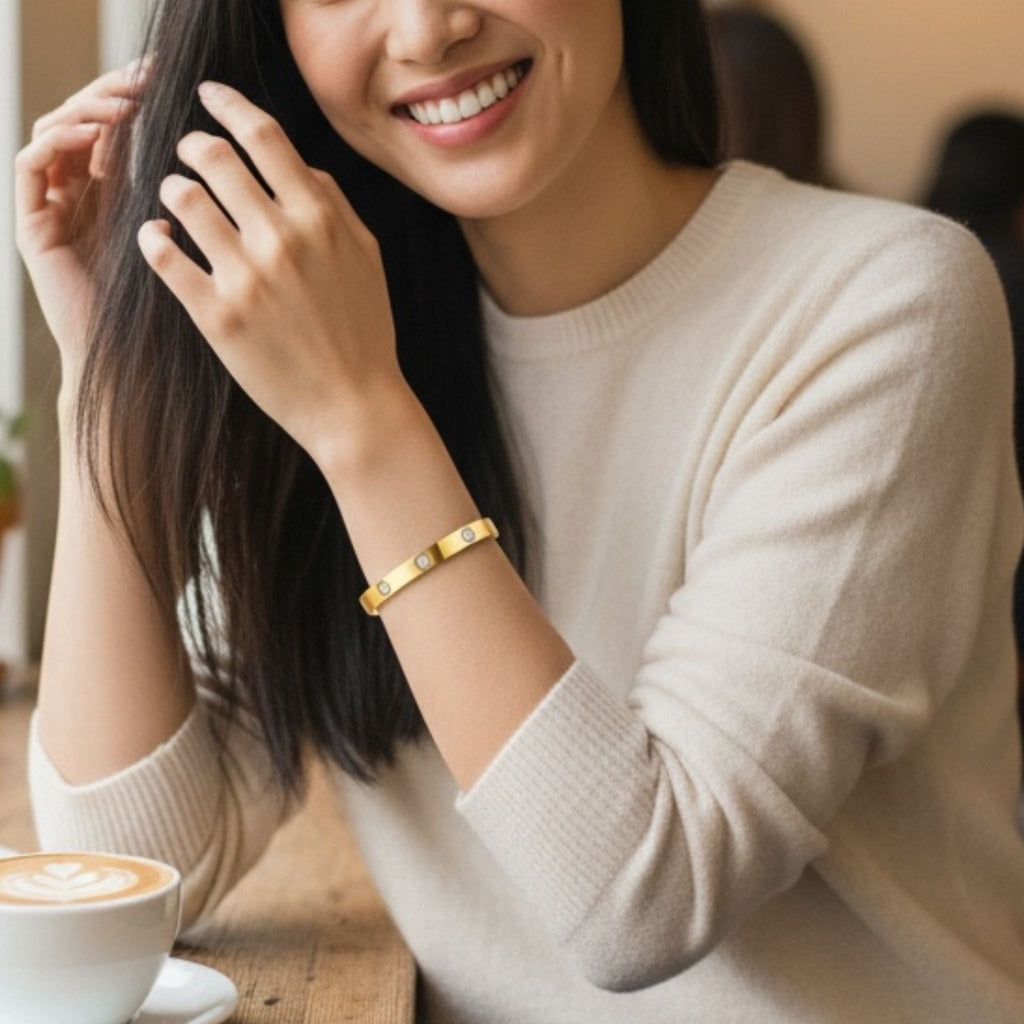 Luxe CZ Cuff Bracelet – 18K Gold Plated Stainless Steel