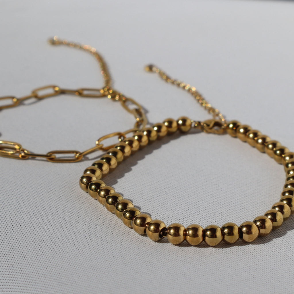 Duo Link & Bead Layered Bracelet Set – 18K Gold Plated Stainless Steel – Waterproof Gold Jewelry – Aella Jewelry Co.