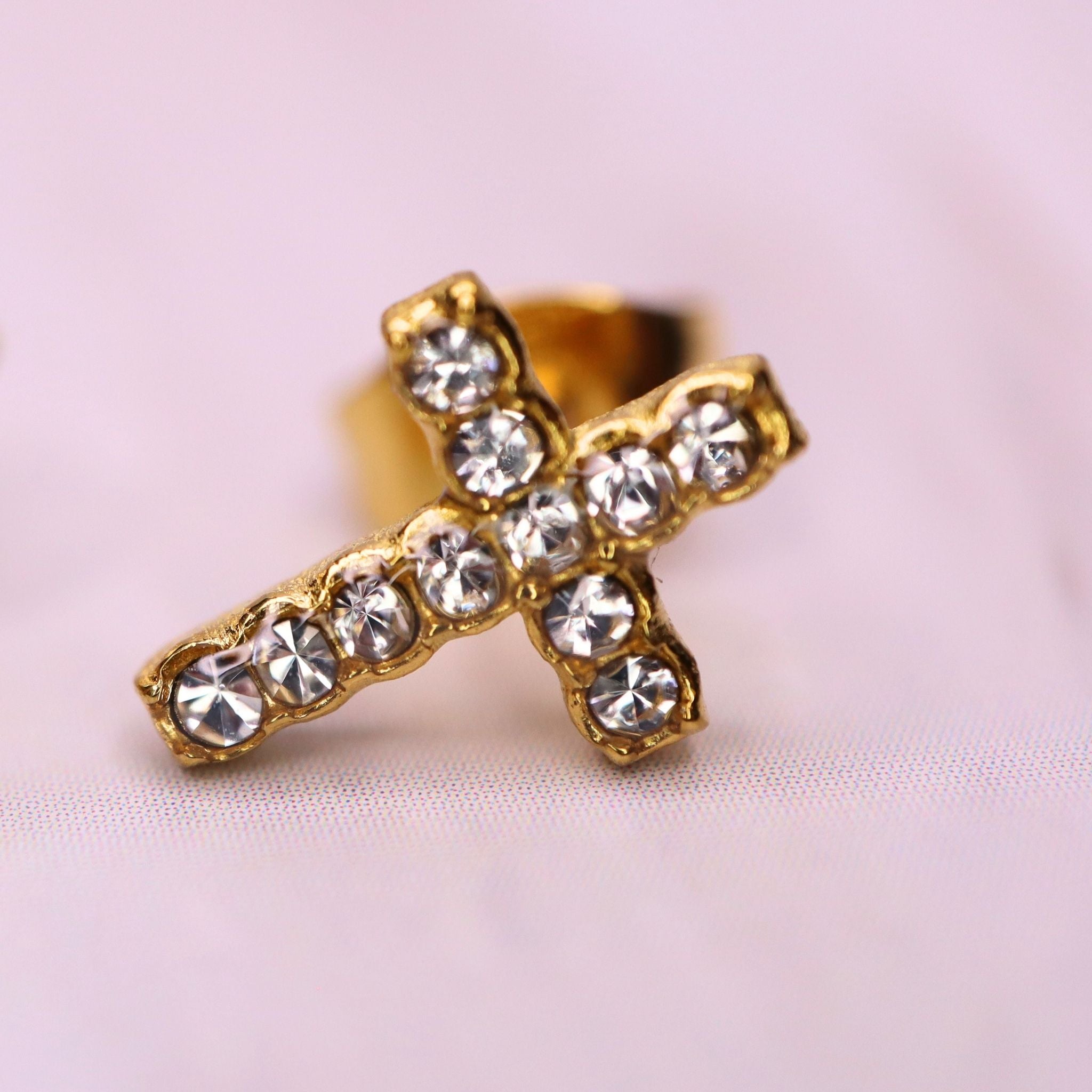 Dainty Gold Cross Stud Earrings – Crystal, Waterproof & Hypoallergenic