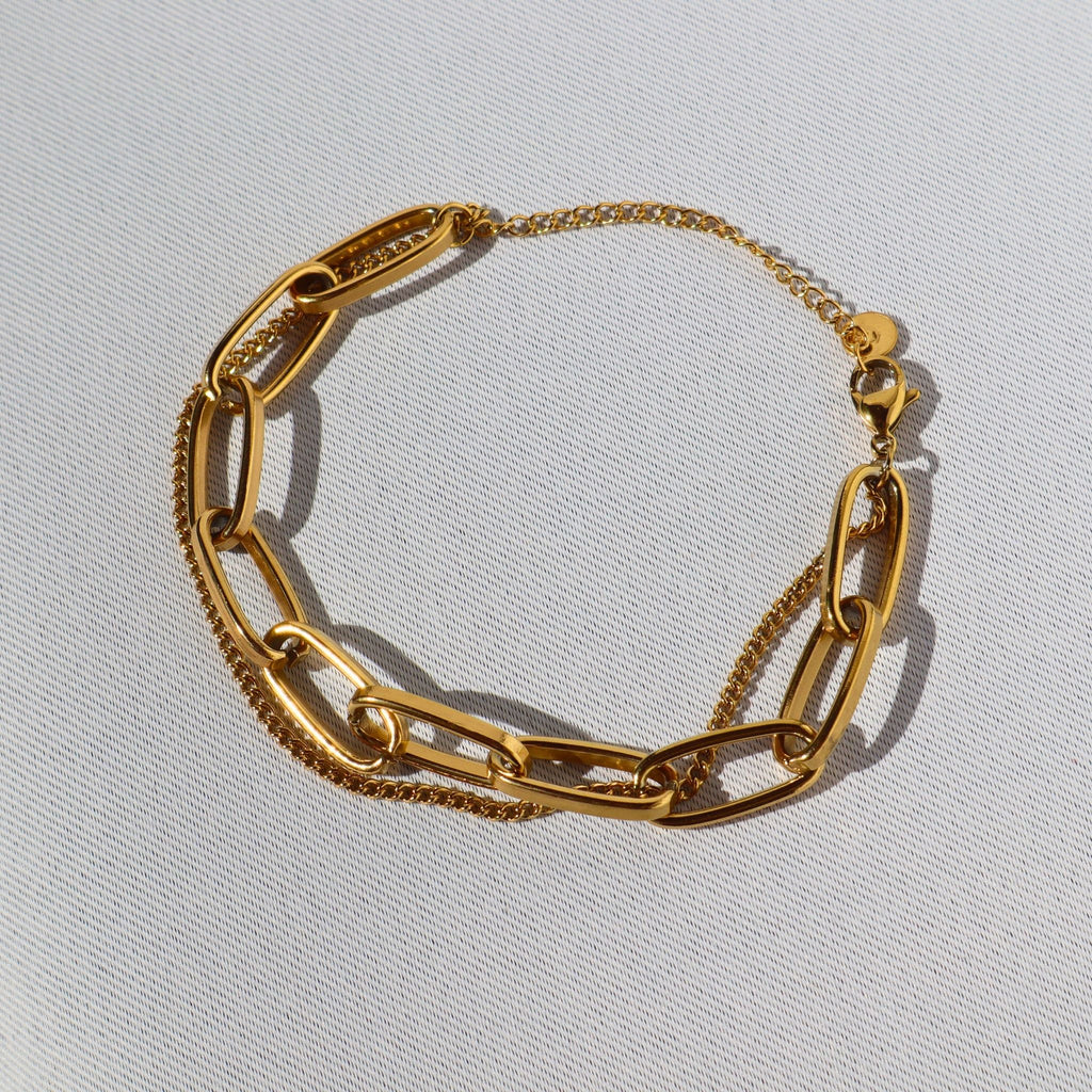 Mixed Link Layered Chain Bracelet – 18K Gold Plated Stainless Steel – Waterproof Gold Jewelry – Aella Jewelry Co.