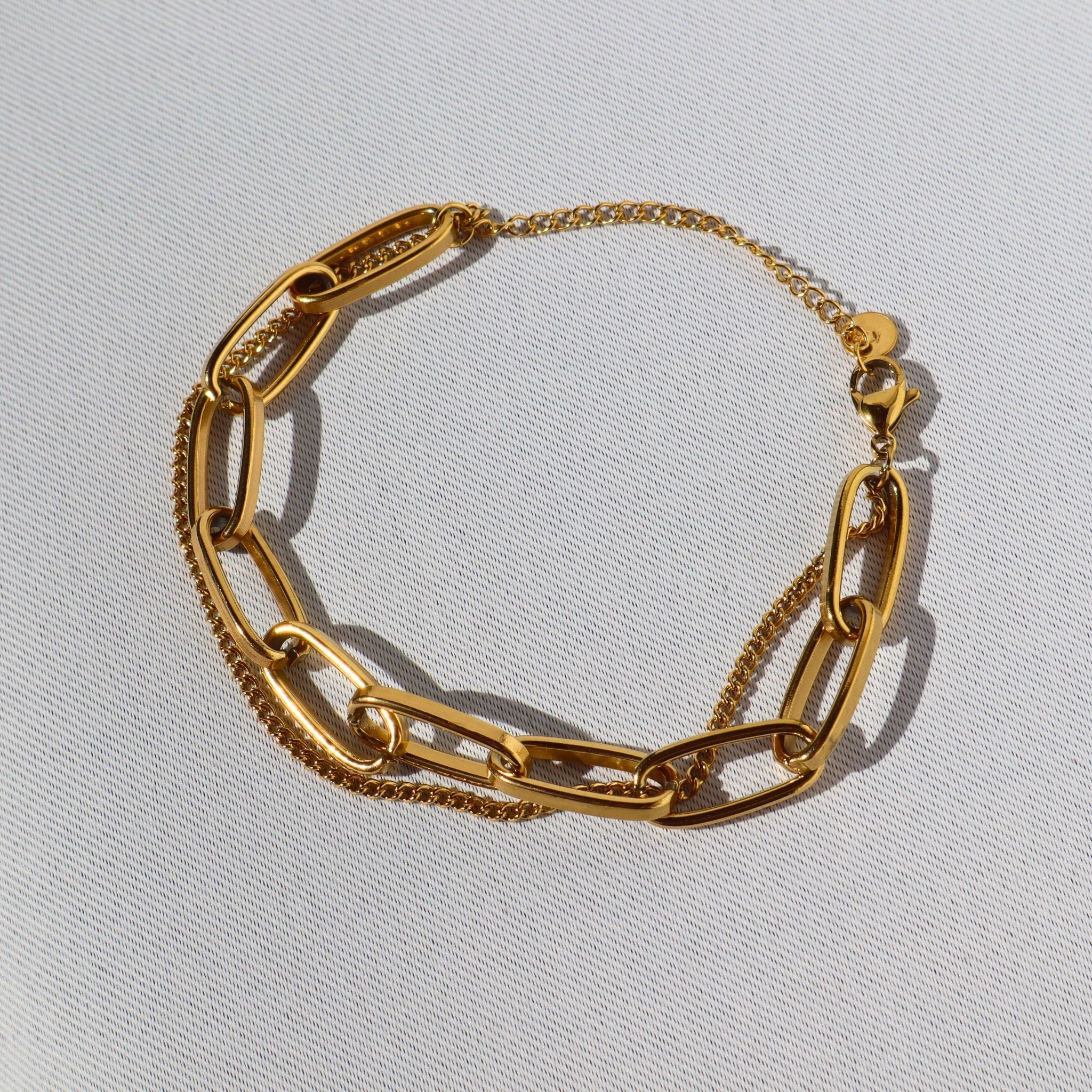 Mixed Link Layered Chain Bracelet – 18K Gold Plated Stainless Steel