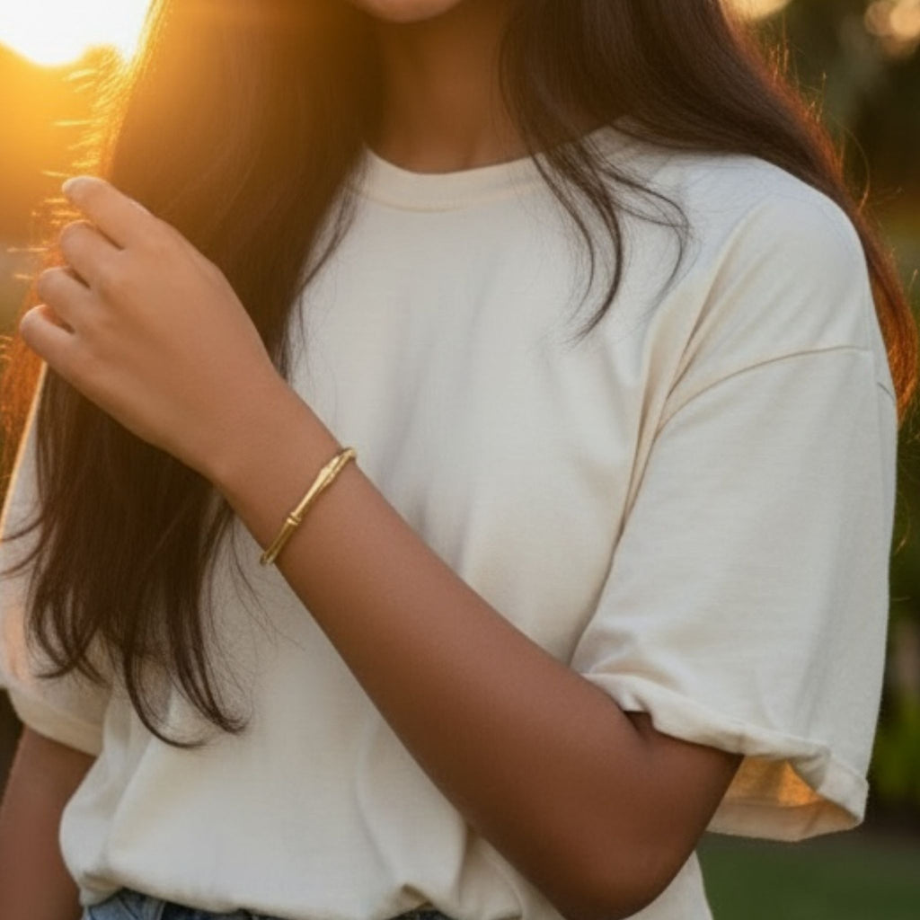Bamboo Link Cuff Bracelet – 18K Gold Plated Stainless Steel – Waterproof Gold Jewelry – Aella Jewelry Co.