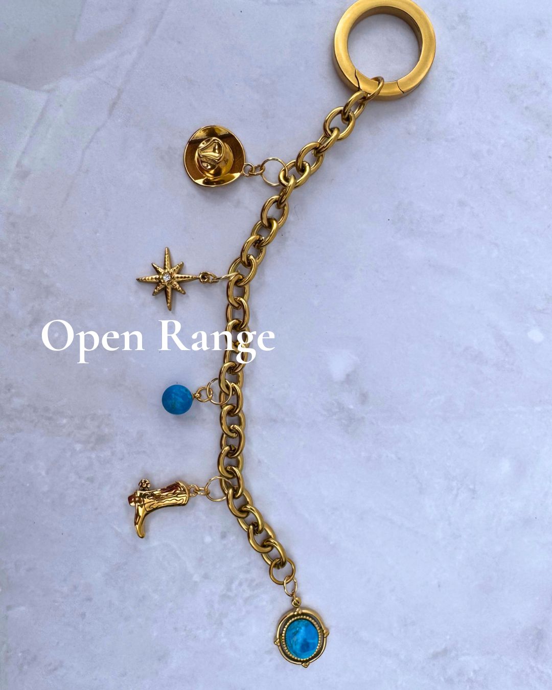 Open Range Purse Charm – Custom Western Bag Charms 18K Gold – Waterproof Gold Jewelry – Aella Jewelry Co.