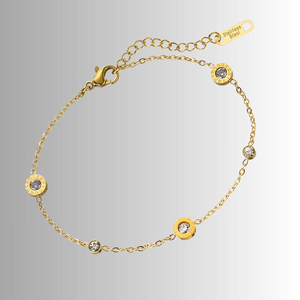 Roma CZ Coin Station Bracelet – 18K Gold Plated Stainless Steel – Waterproof Gold Jewelry – Aella Jewelry Co.