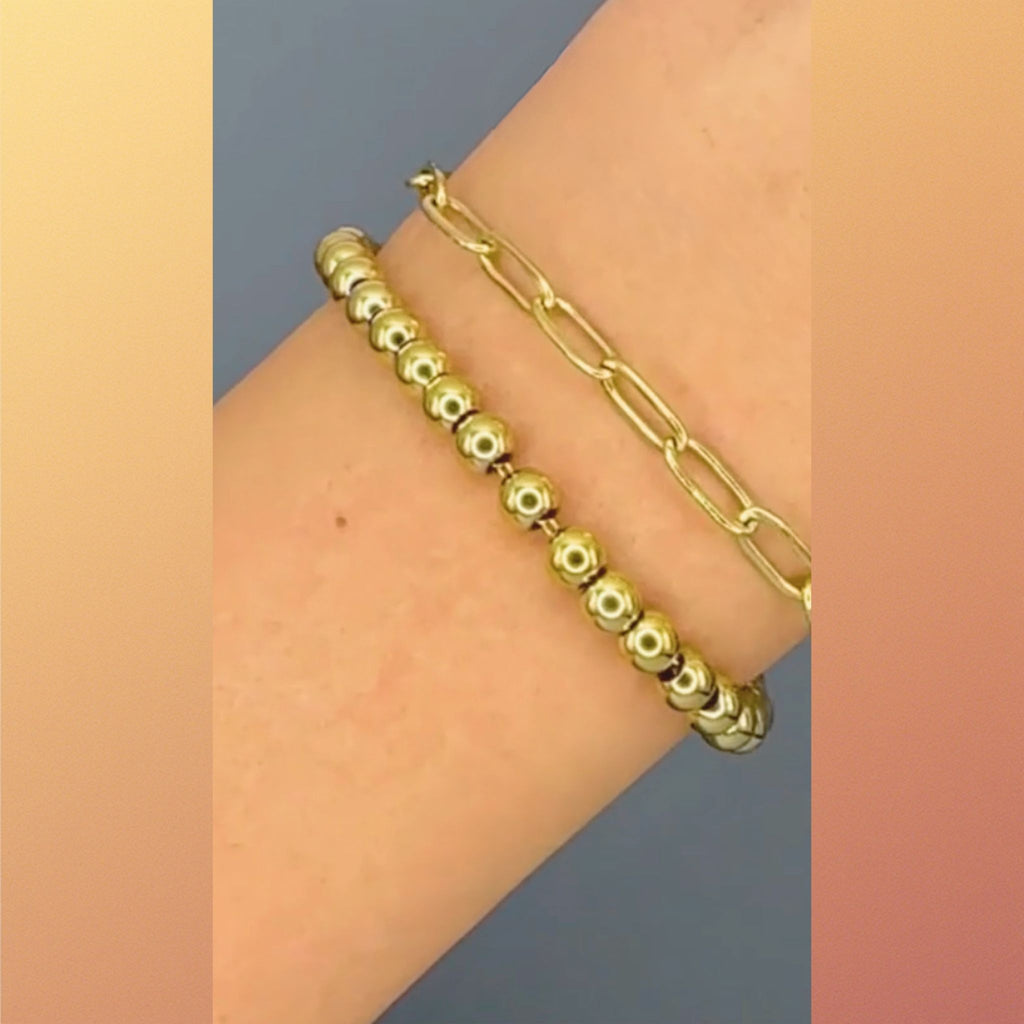Duo Link & Bead Layered Bracelet Set – 18K Gold Plated Stainless Steel – Waterproof Gold Jewelry – Aella Jewelry Co.