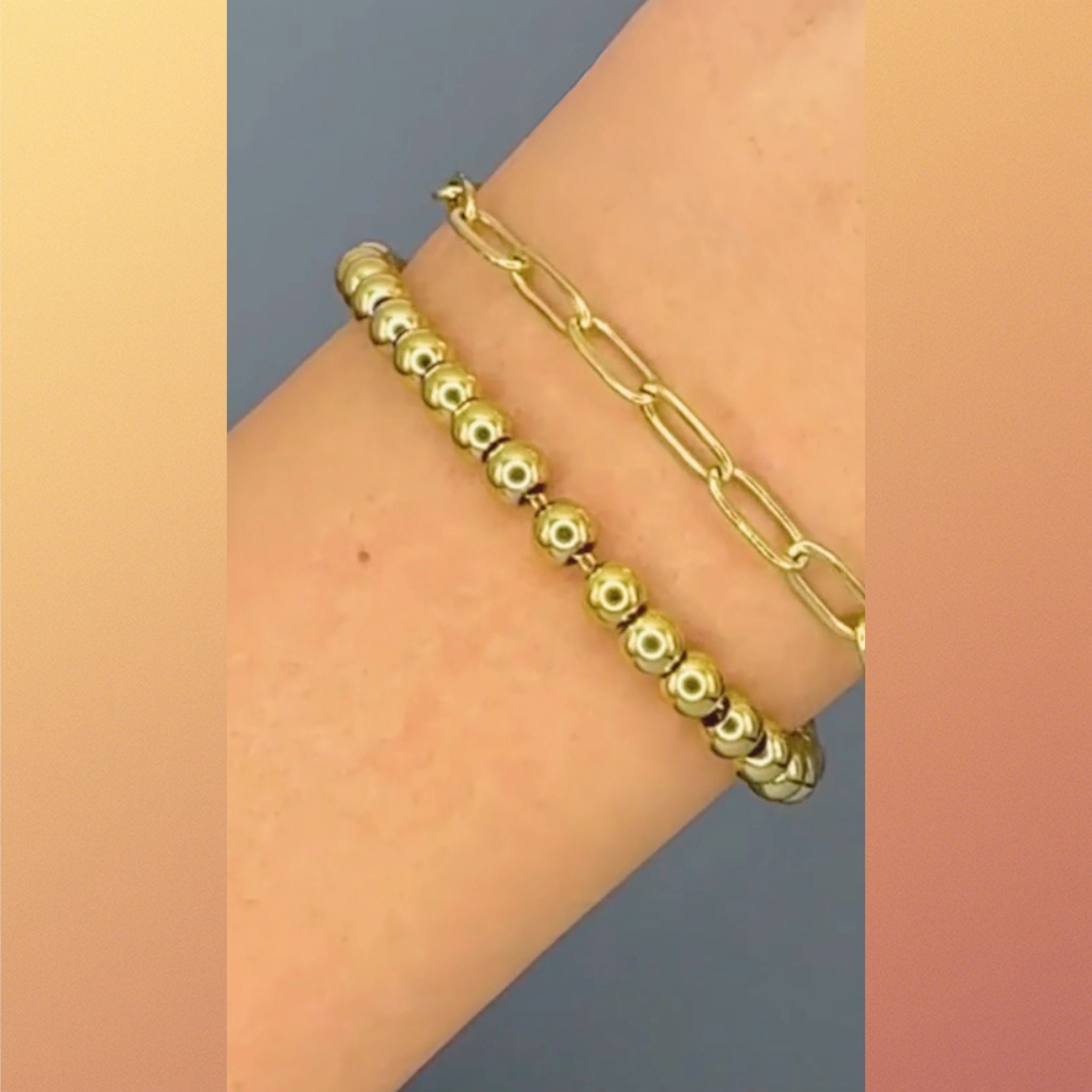 Duo Link & Bead Layered Bracelet Set – 18K Gold Plated Stainless Steel