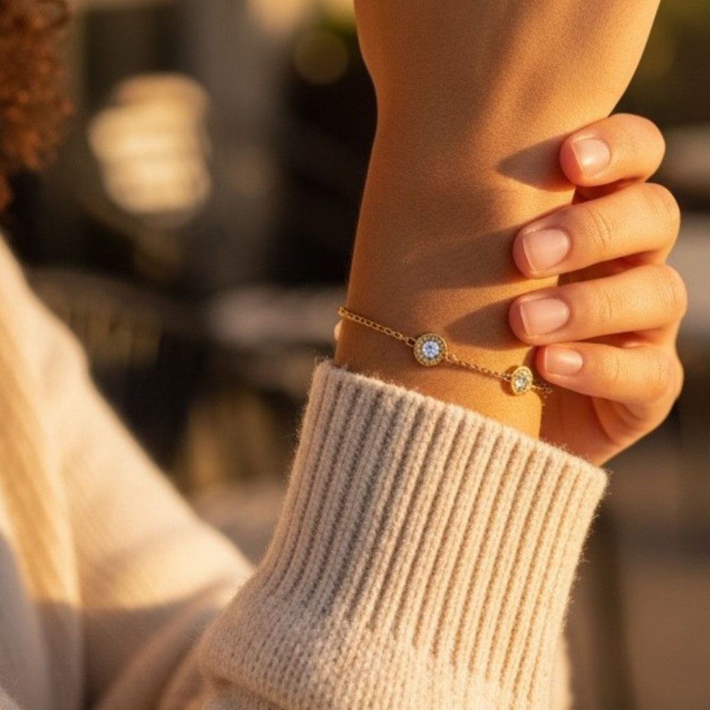 Roma CZ Coin Station Bracelet – 18K Gold Plated Stainless Steel – Waterproof Gold Jewelry – Aella Jewelry Co.
