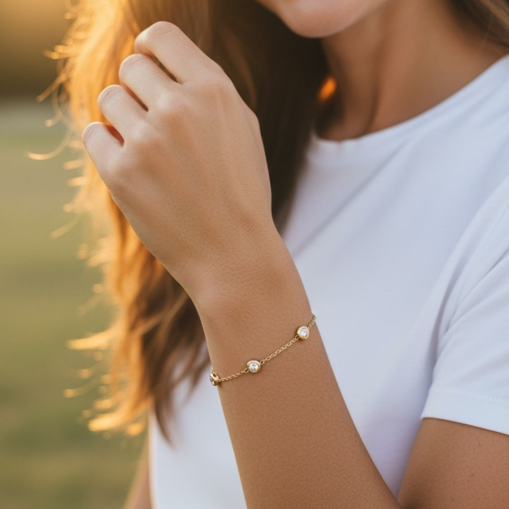 Starlight CZ Station Bracelet – 18K Gold Plated Stainless Steel (Petite - runs small) – Waterproof Gold Jewelry – Aella Jewelry Co.