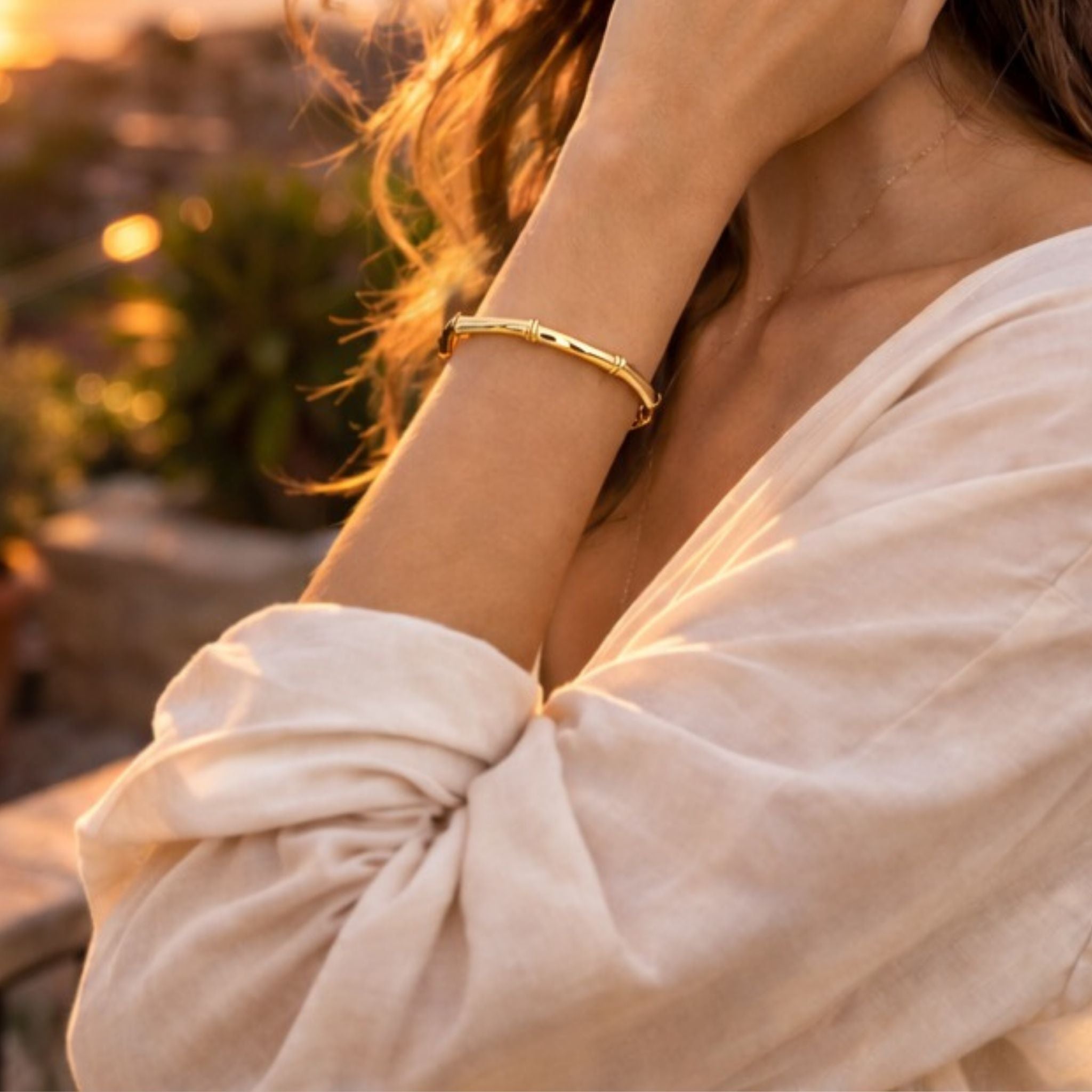 Bamboo Link Cuff Bracelet – 18K Gold Plated Stainless Steel