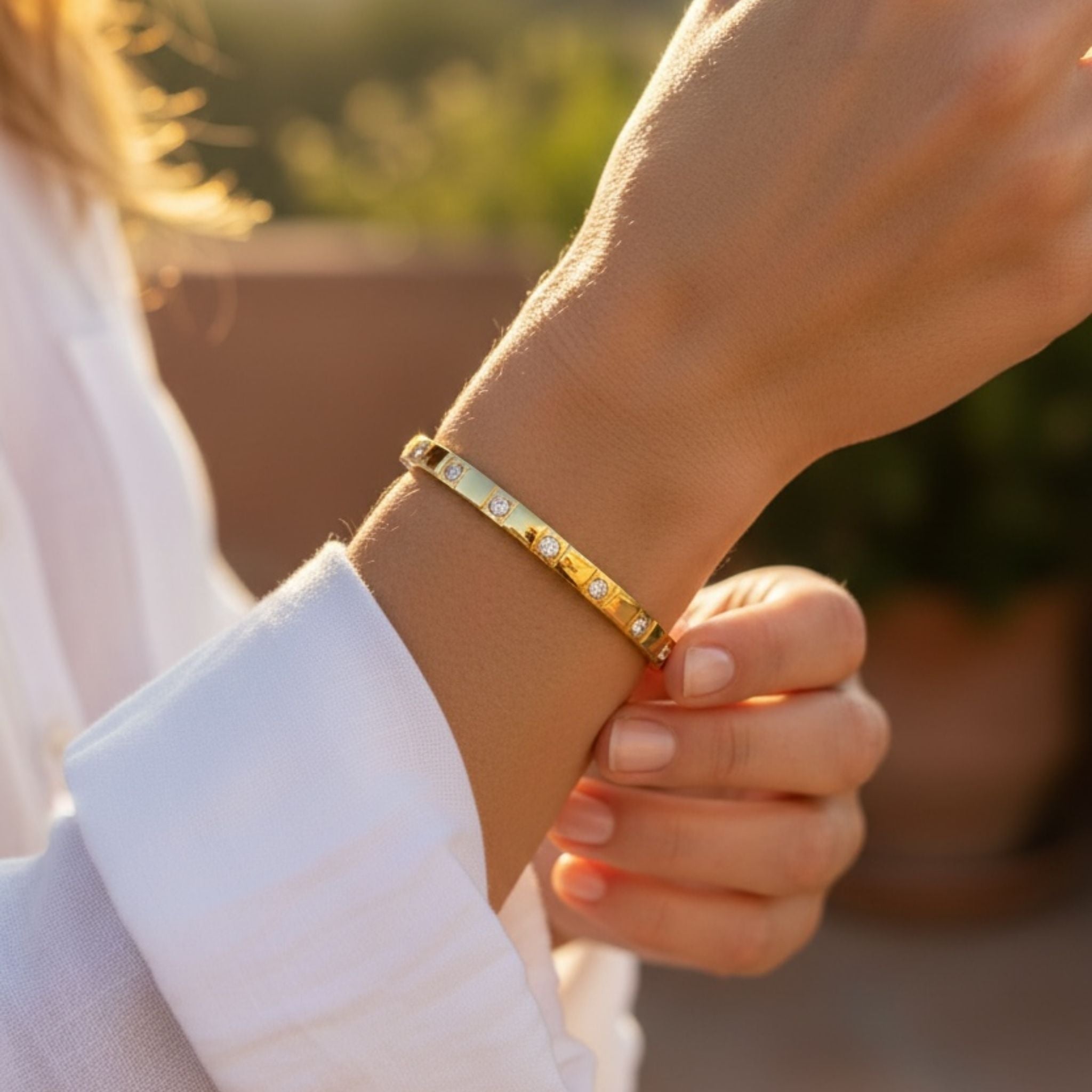 Celeste CZ Bangle Bracelet – 18K Gold Plated Stainless Steel