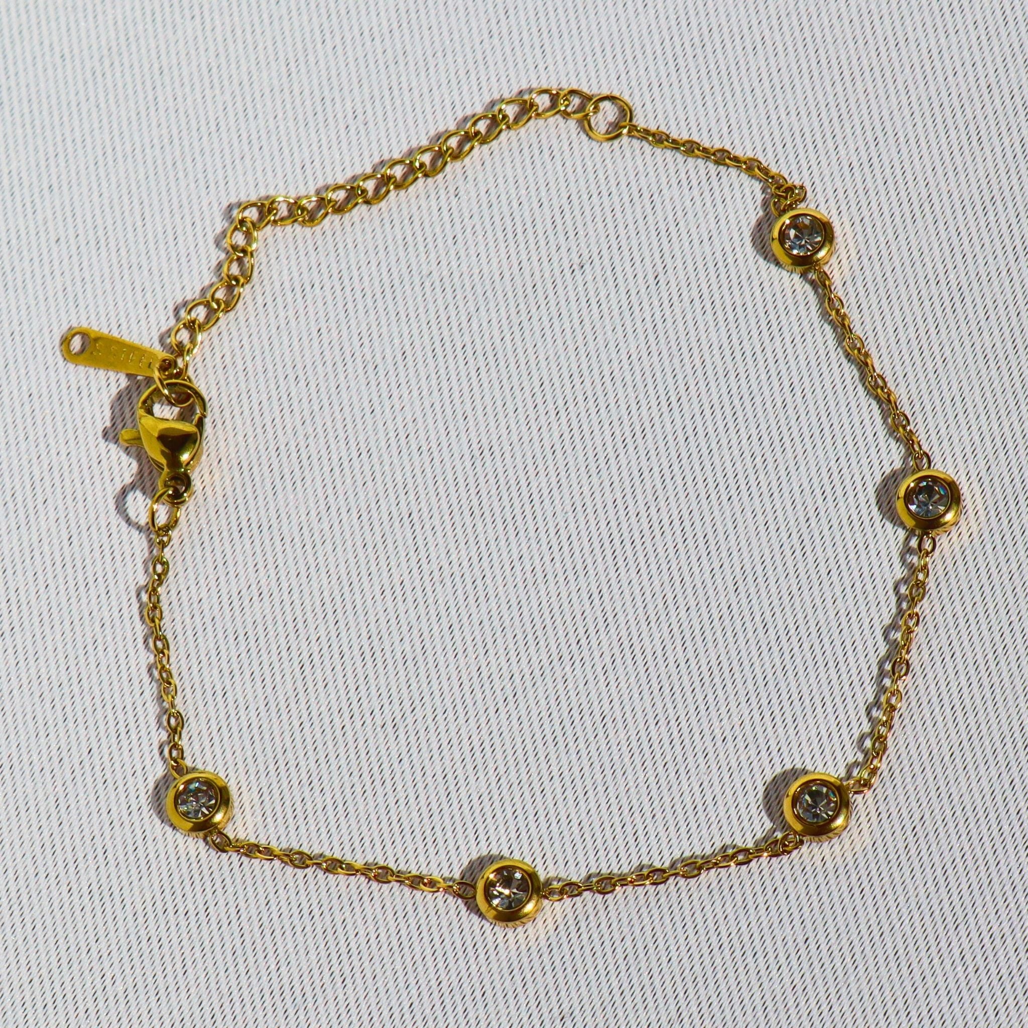 Starlight CZ Station Bracelet – 18K Gold Plated Stainless Steel (Petite- runs small)