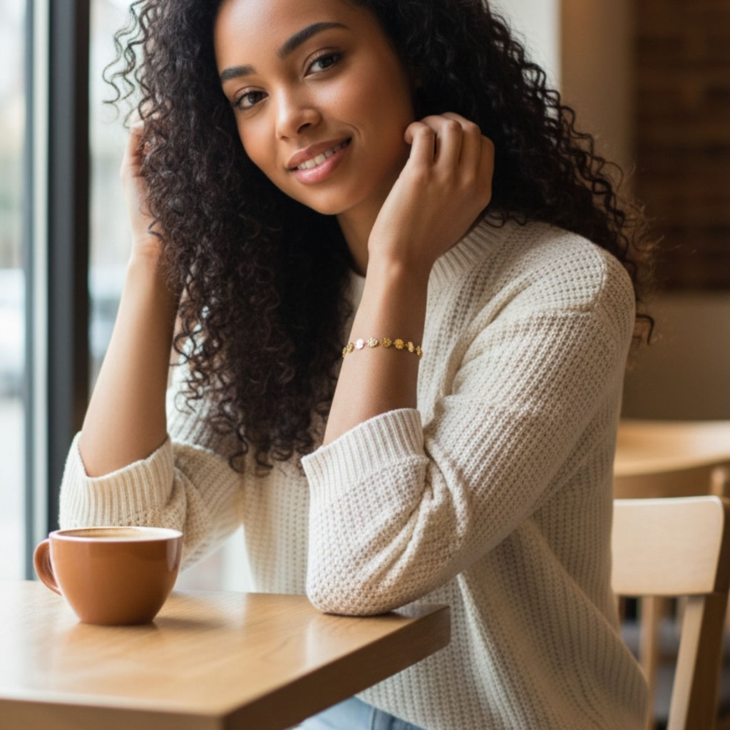 Sunburst Disc Link Bracelet – 18K Gold Plated Stainless Steel – Waterproof Gold Jewelry – Aella Jewelry Co.