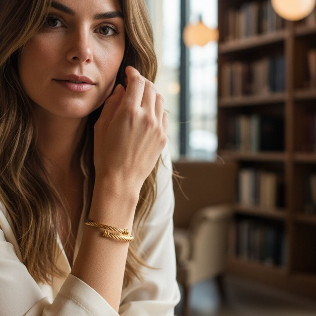 Twisted Cable Cuff Bracelet – 18K Gold Plated Stainless Steel – Waterproof Gold Jewelry – Aella Jewelry Co.