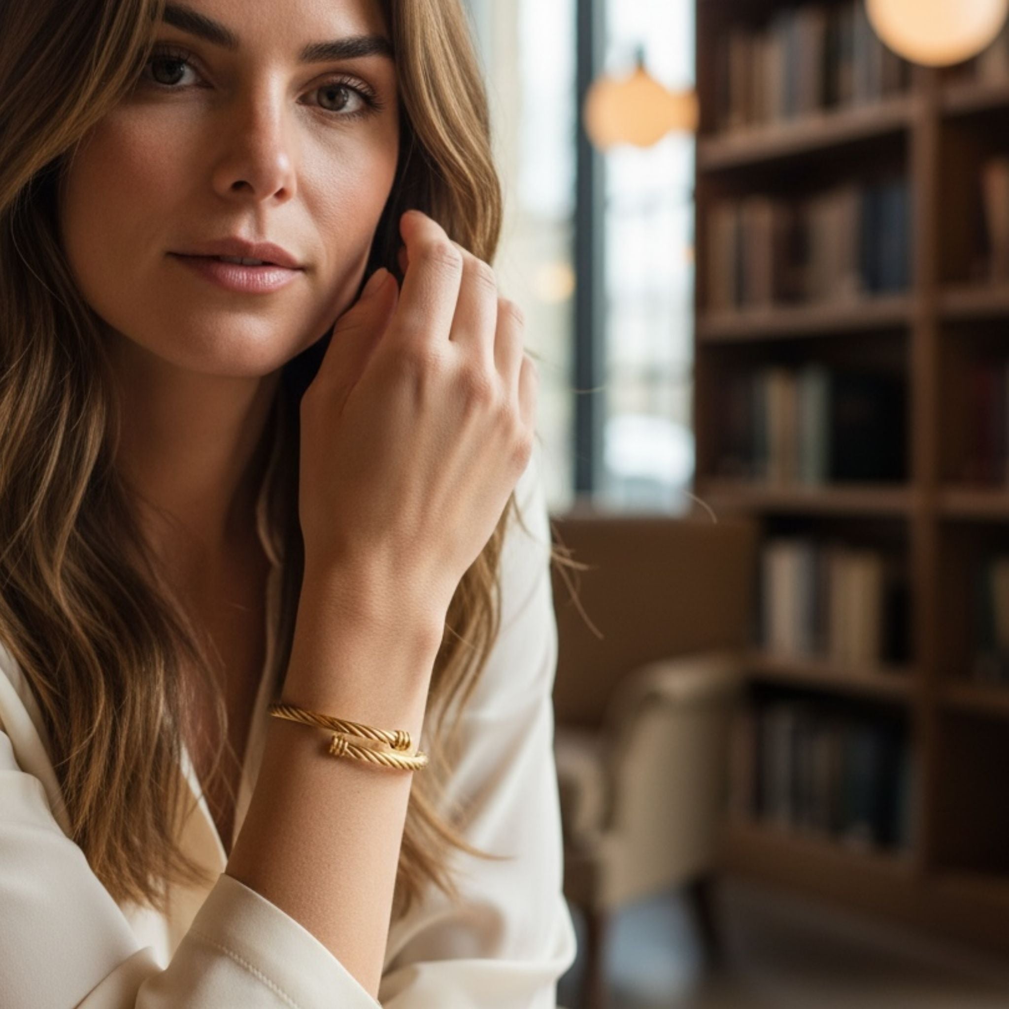 Twisted Cable Cuff Bracelet – 18K Gold Plated Stainless Steel