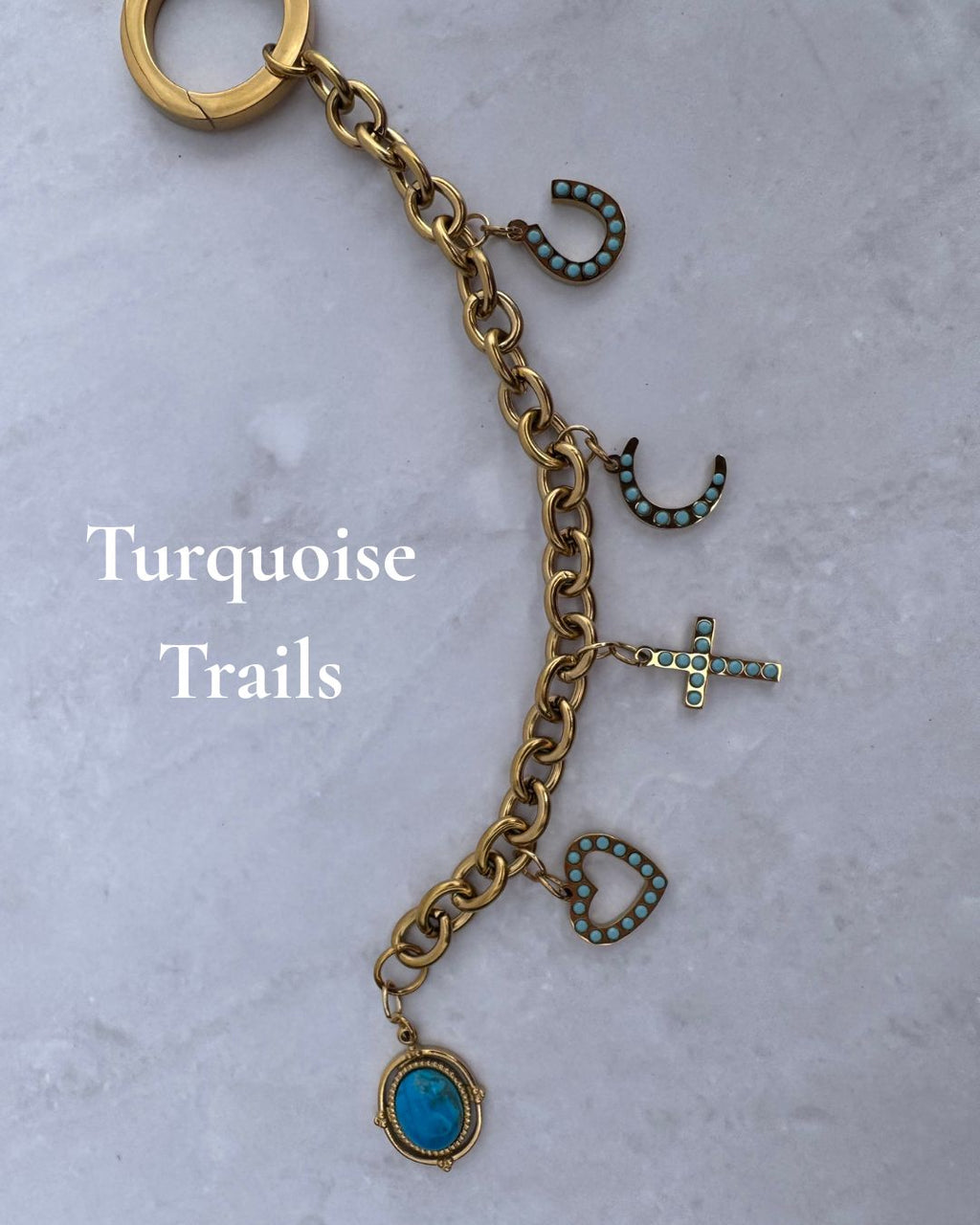Turquoise Trails Purse Charm – Custom Western Bag Charms 18K Gold – Waterproof Gold Jewelry – Aella Jewelry Co.