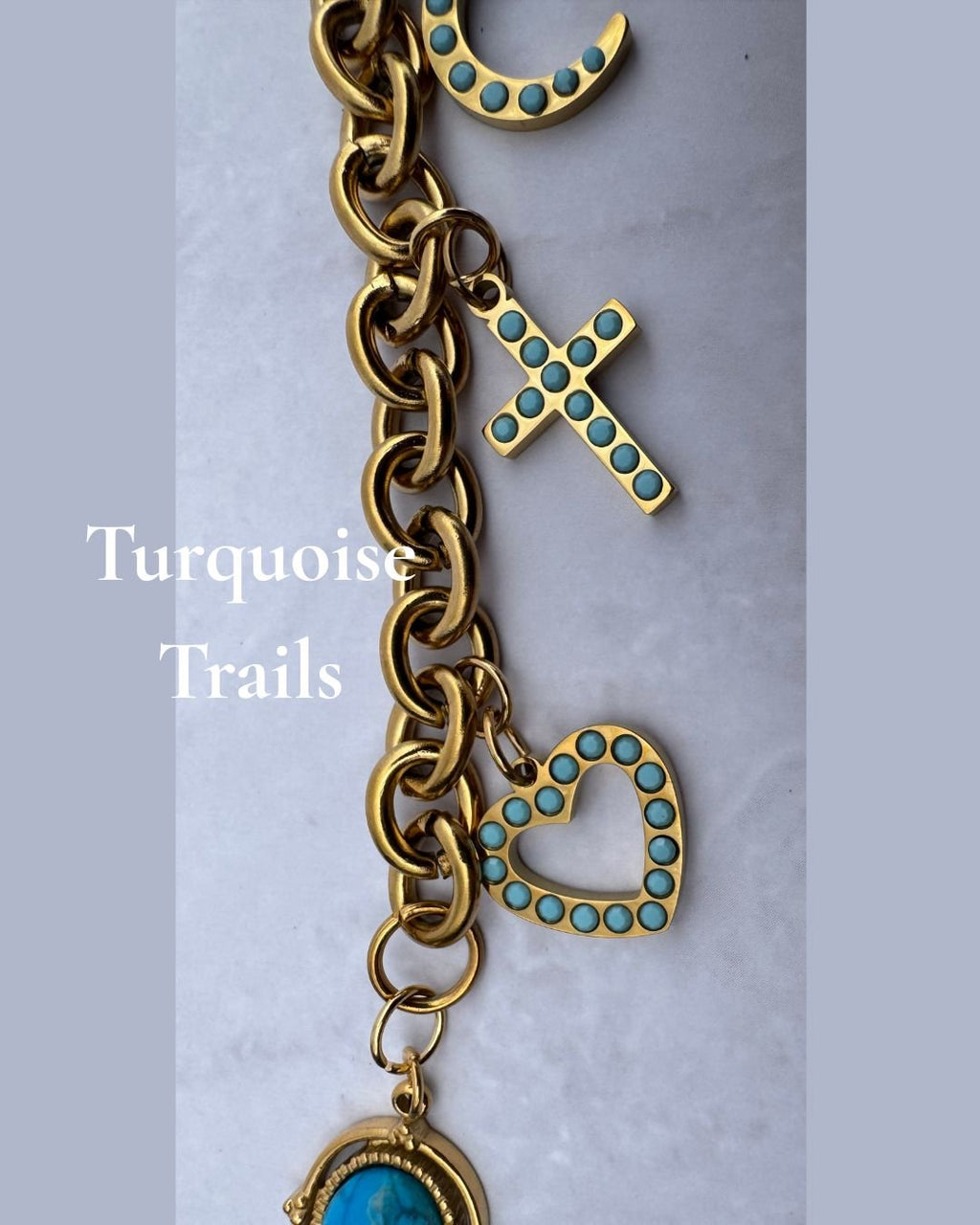 Turquoise Trails Purse Charm – Custom Western Bag Charms 18K Gold – Waterproof Gold Jewelry – Aella Jewelry Co.