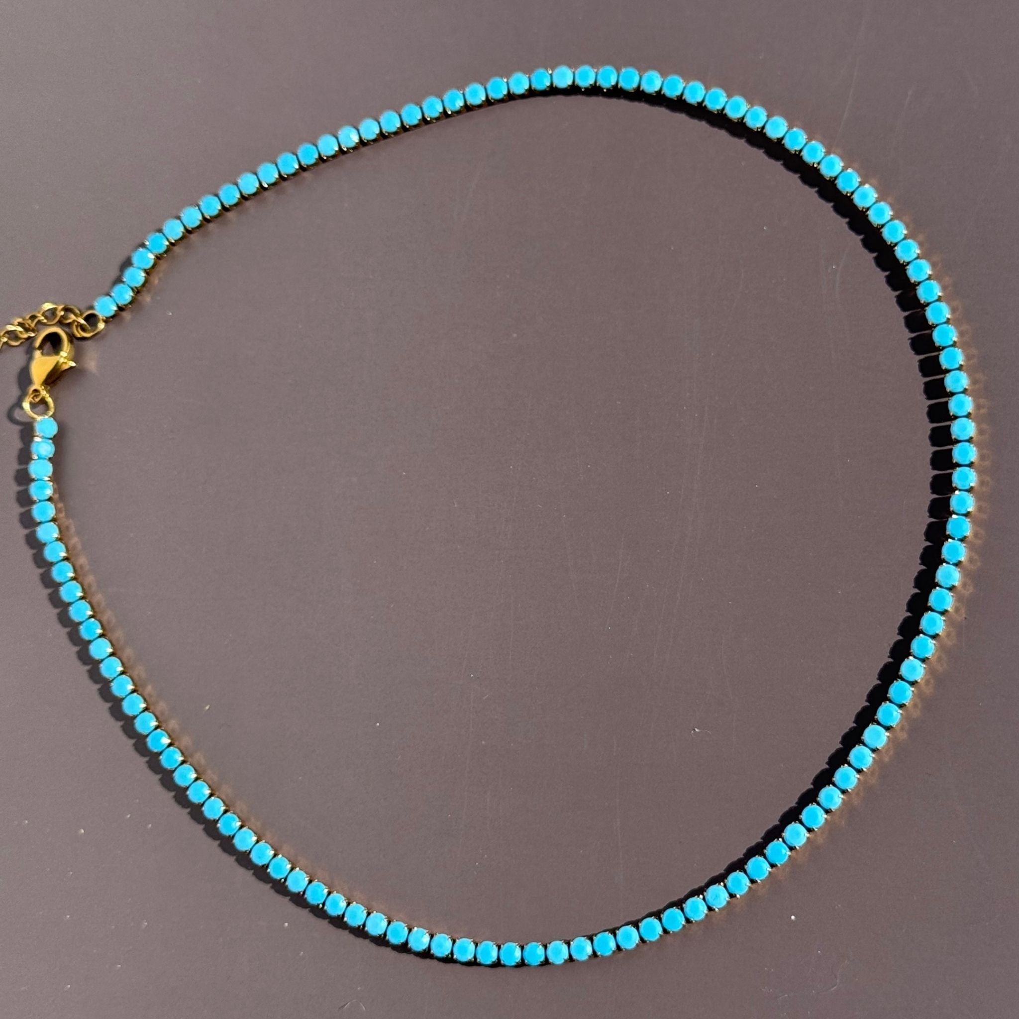 Turquoise Tennis Necklace – Waterproof Gold Beaded Necklace – Waterproof Gold Jewelry – Aella Jewelry Co.